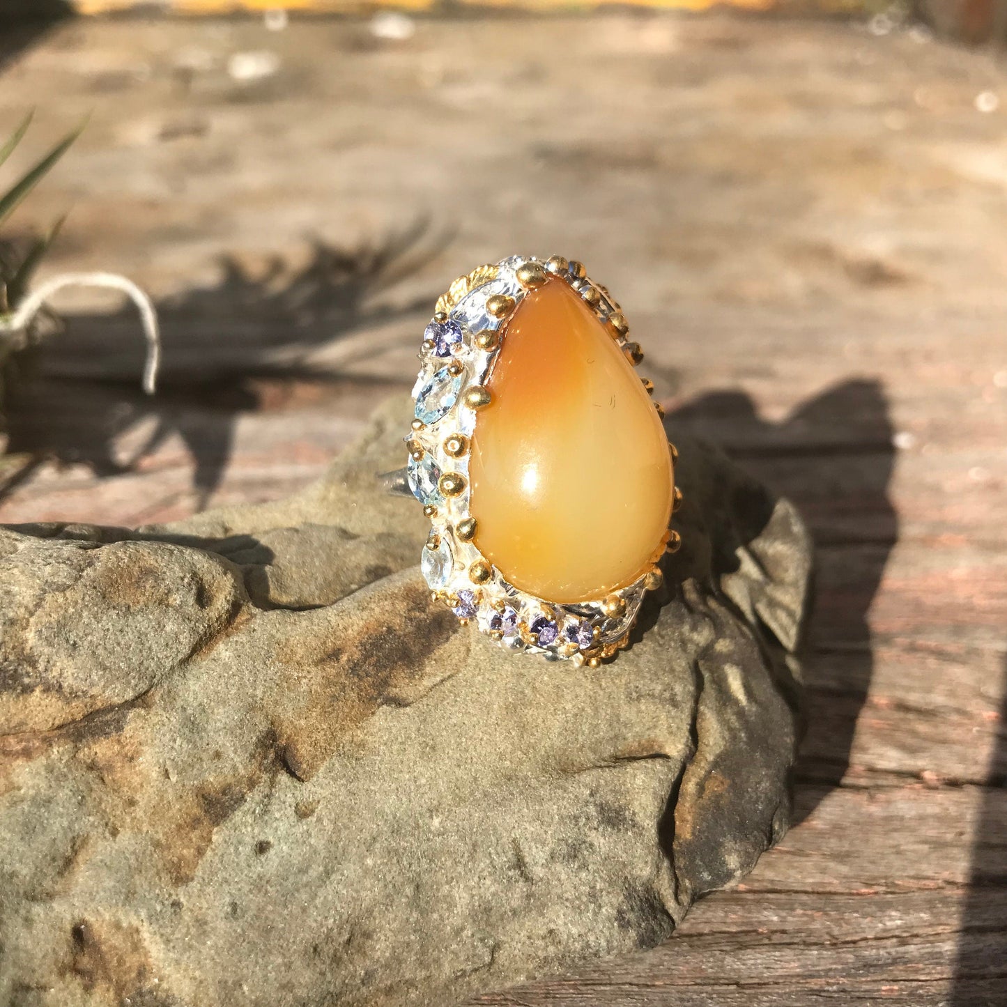 sterling silver Natural opal blue topaz ring 8.5 Colors Of Etnika