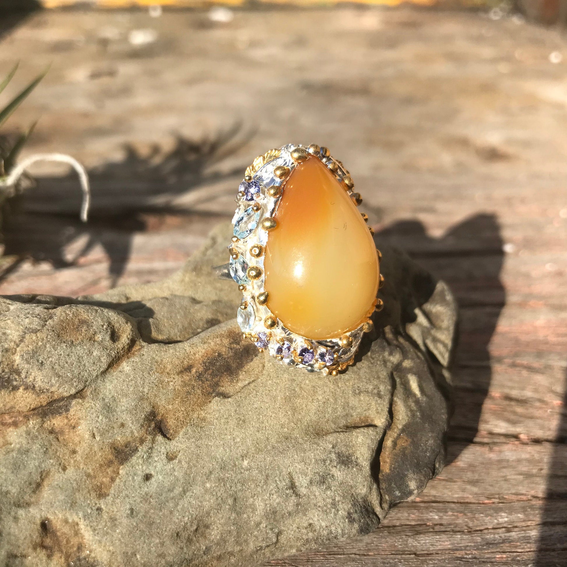 sterling silver Natural opal blue topaz ring 8.5 Colors Of Etnika