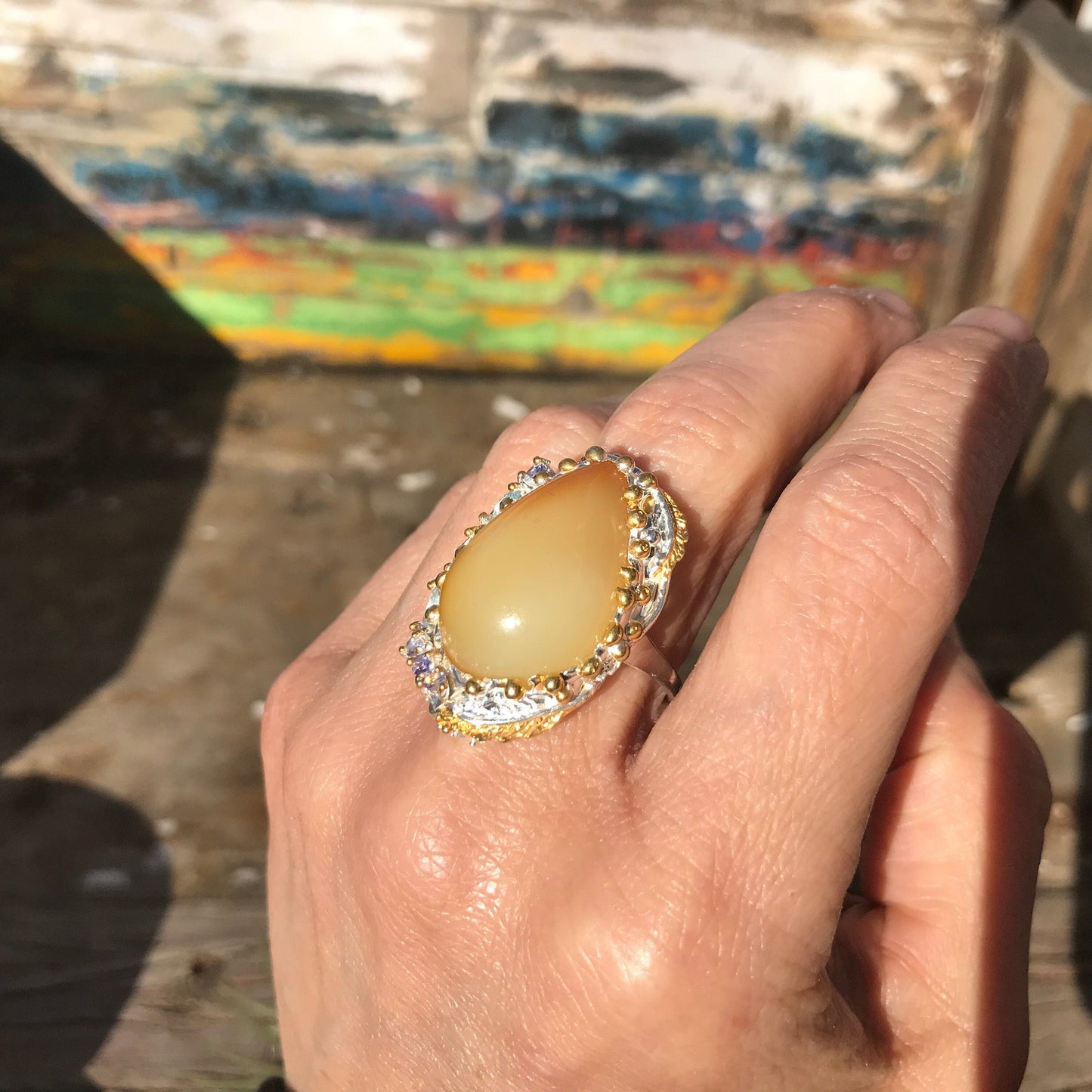 sterling silver Natural opal blue topaz ring 8.5 Colors Of Etnika