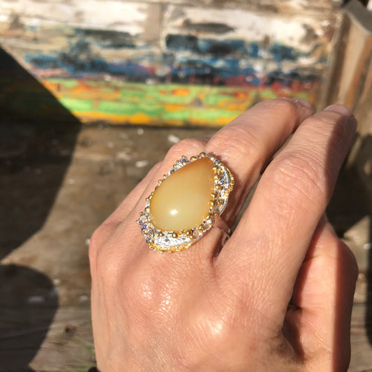 sterling silver Natural opal blue topaz ring 8.5