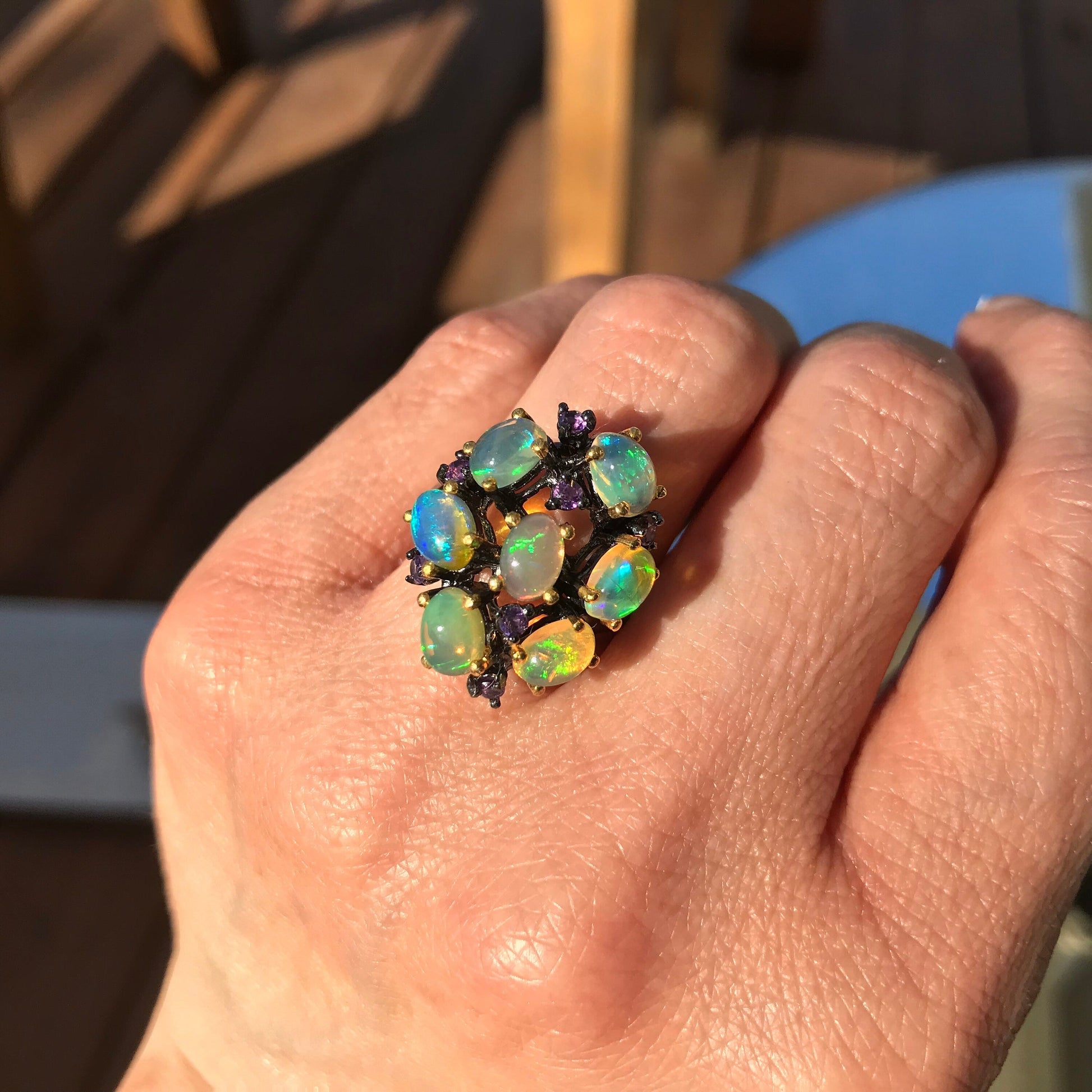 Sterling Silver  Natural Opal Amethyst ring 8.5 Colors Of Etnika