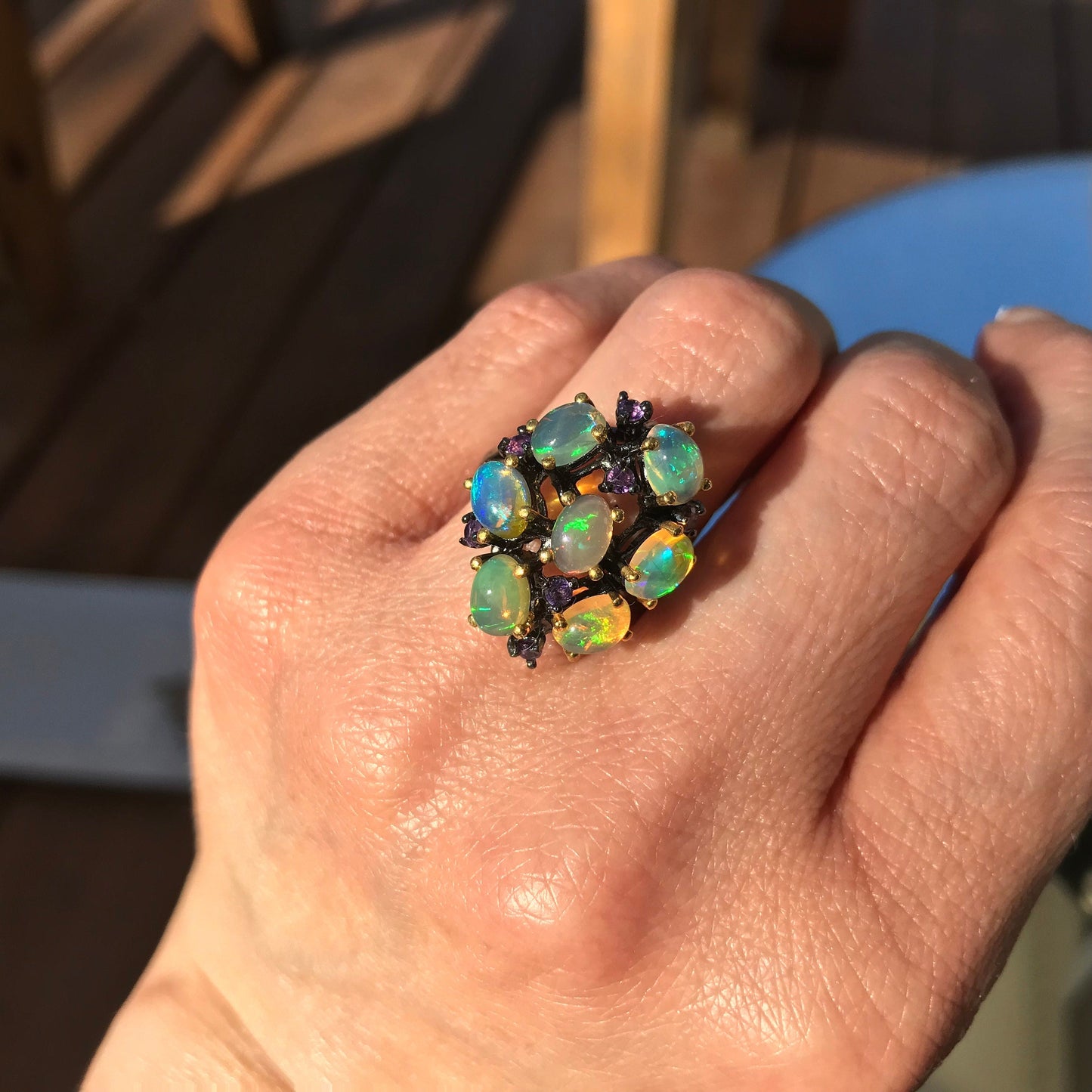 Sterling Silver  Natural Opal Amethyst ring 8.5 Colors Of Etnika