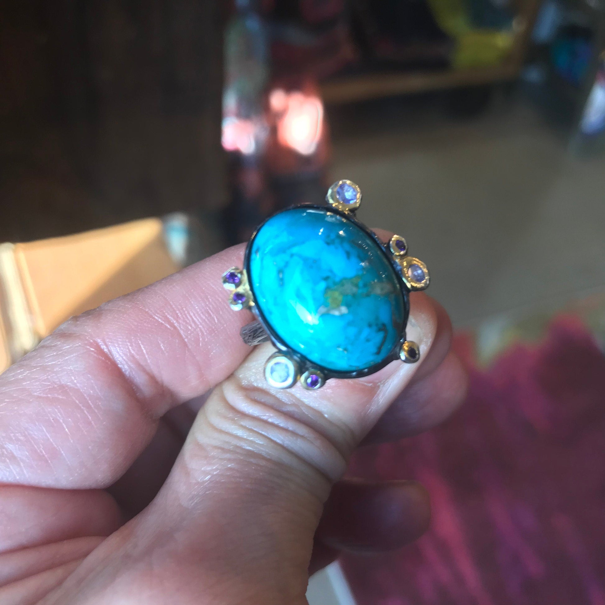 Sterling Silver Genuine Turquoise tanzanite  ring 9 Colors Of Etnika