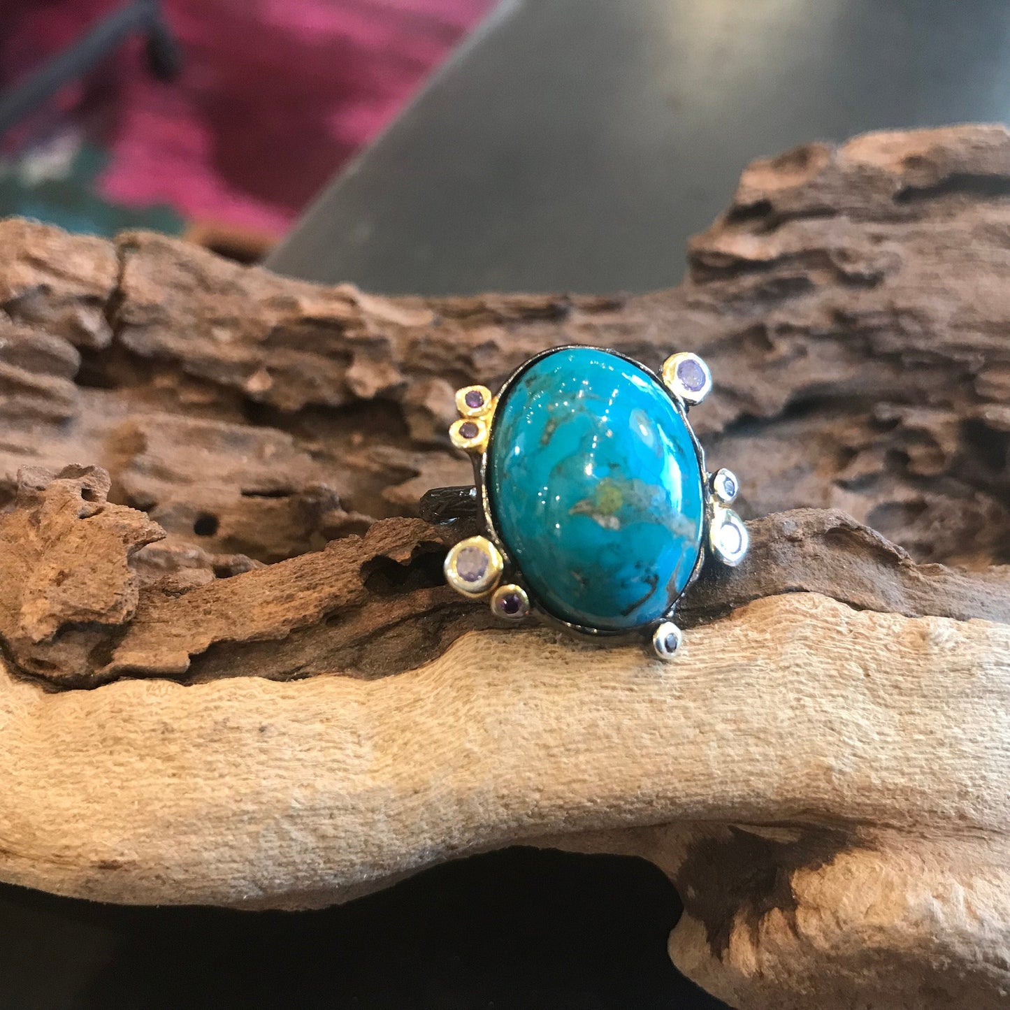 Sterling Silver Genuine Turquoise tanzanite  ring 9 Colors Of Etnika