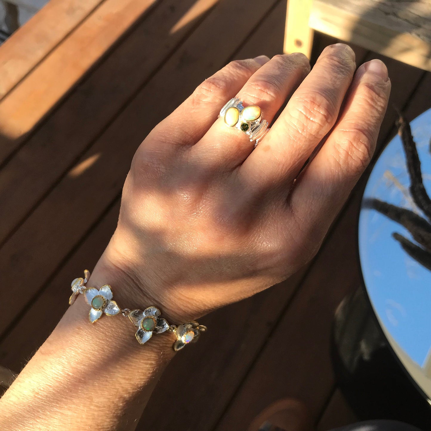 sterling silver Natural opal  band ring 5.5 Colors Of Etnika