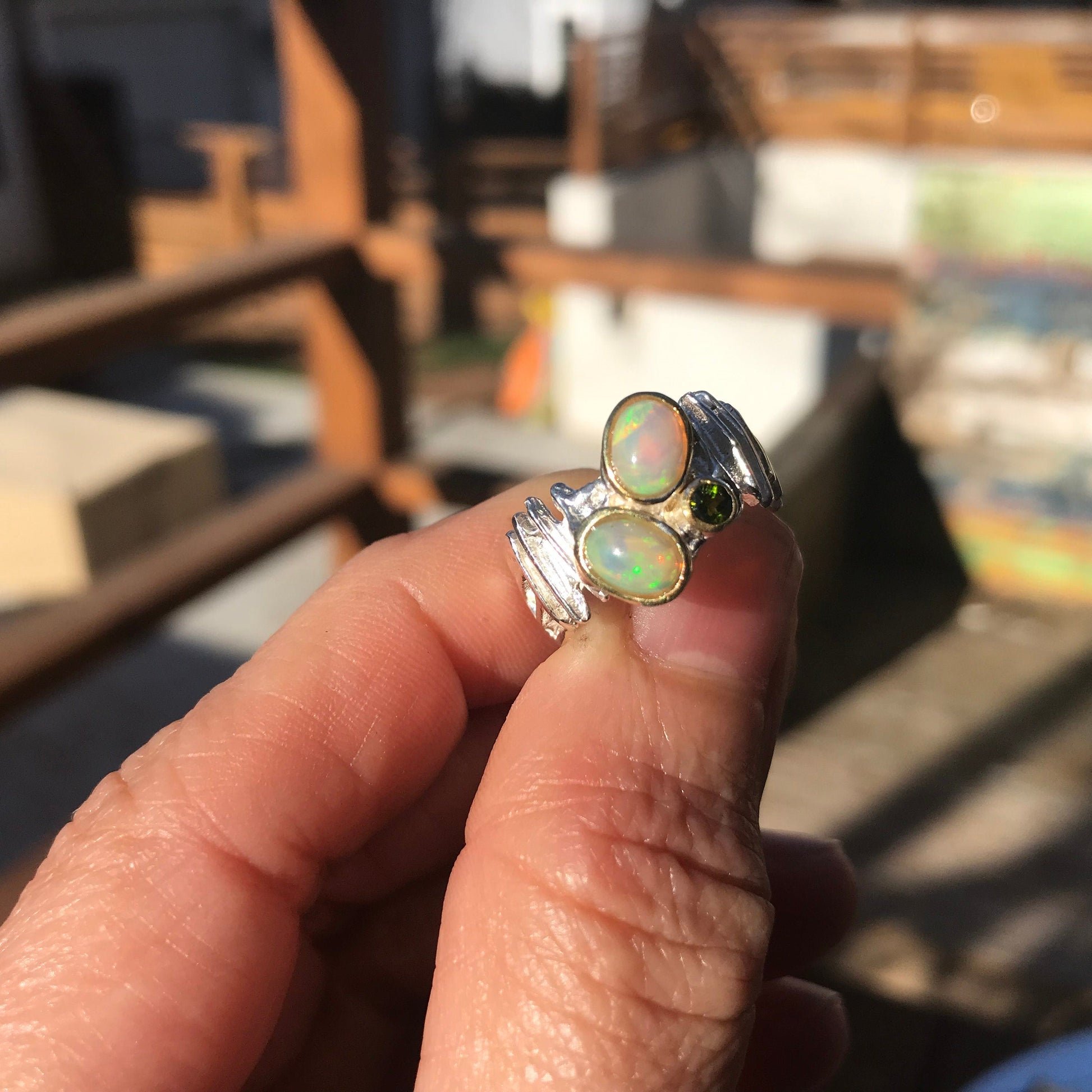 sterling silver Natural opal  band ring 5.5 Colors Of Etnika