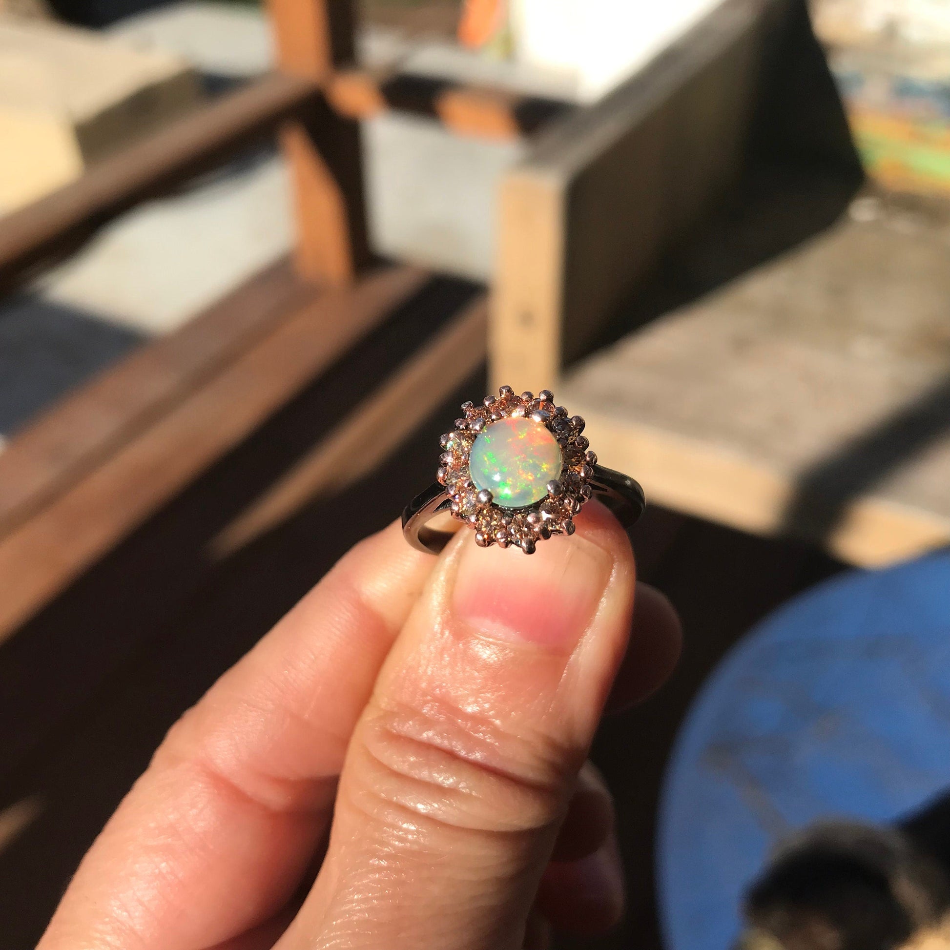 Sterling Silver Fire rainbow opal  promise Ring 8 Colors Of Etnika