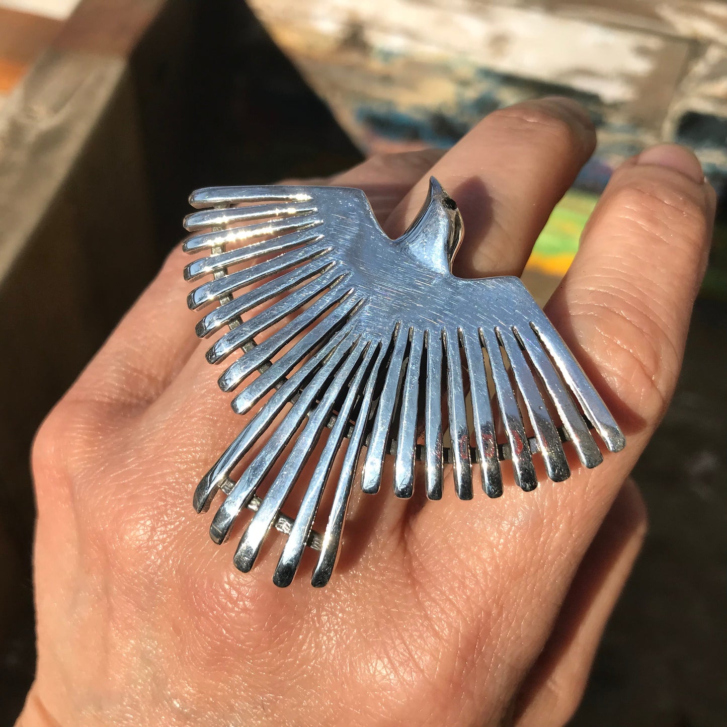 Sterling Statement huge phoenix bird wings  cuff ring