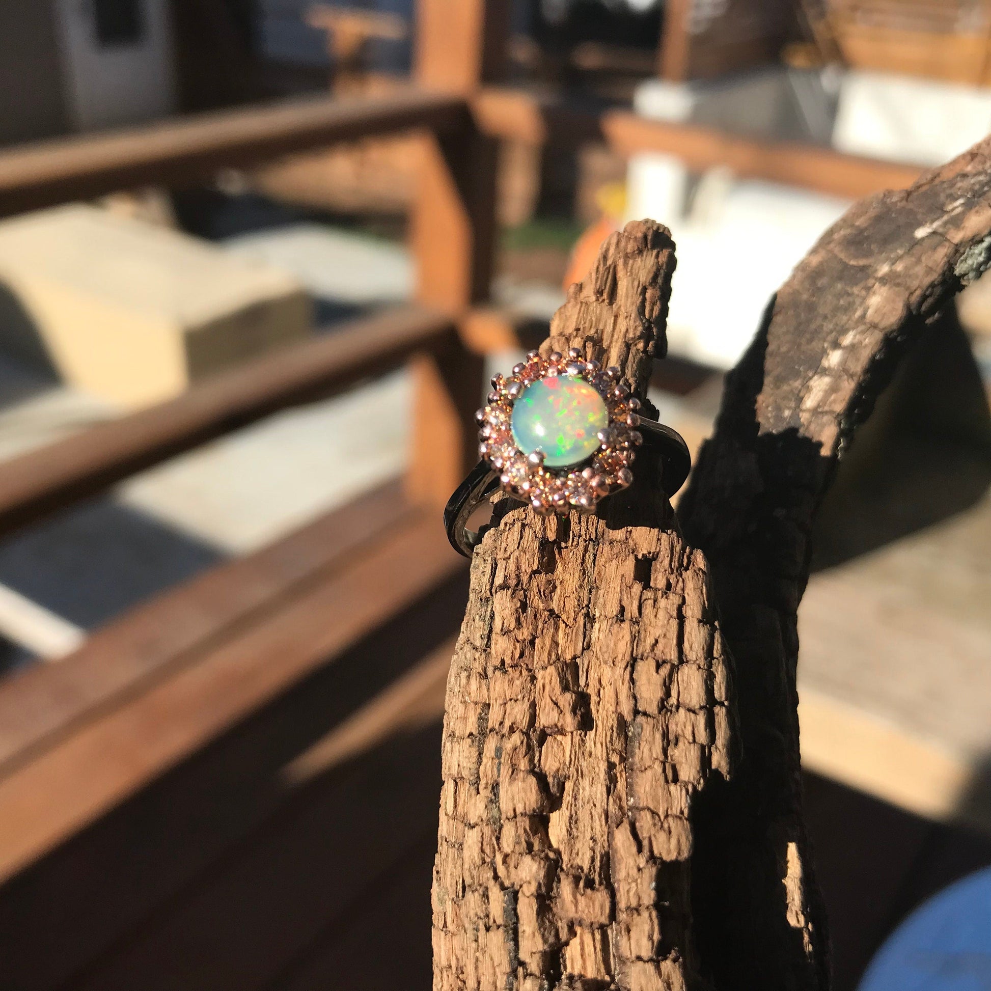 Sterling Silver Fire rainbow opal  promise Ring 8 Colors Of Etnika