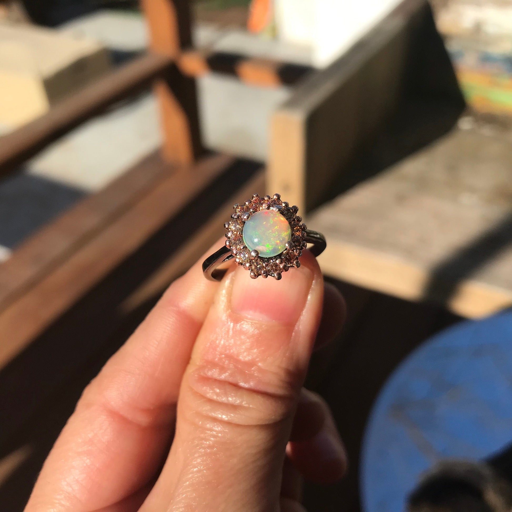 Sterling Silver Fire rainbow opal  promise Ring 8 Colors Of Etnika