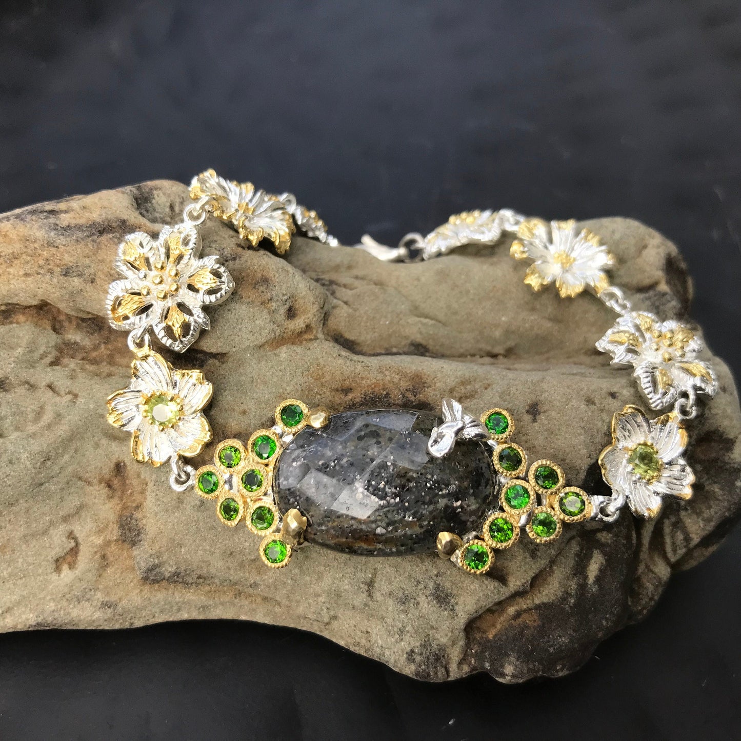 Sterling Silver Peridot rutiled Quartz  bracelet Colors Of Etnika