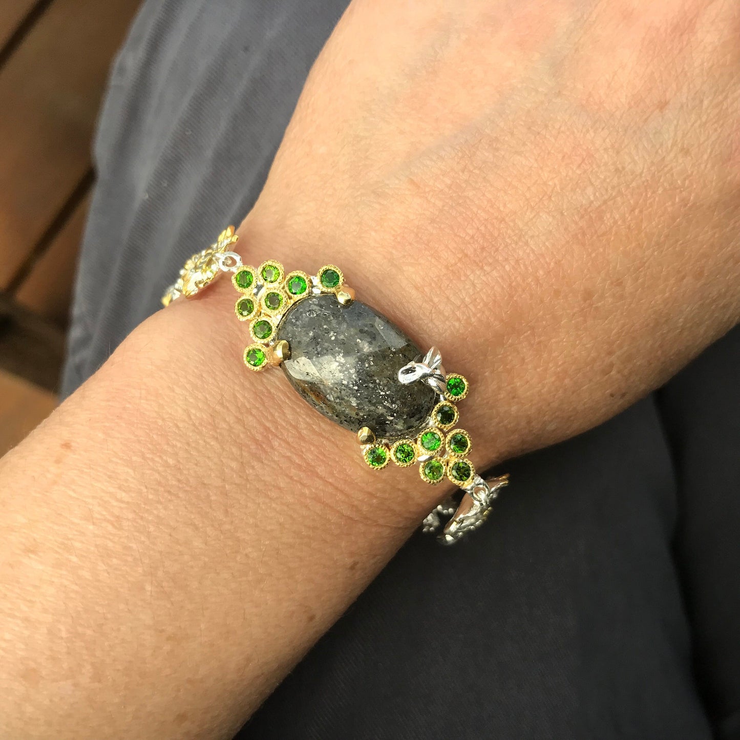 Sterling Silver Peridot rutiled Quartz  bracelet Colors Of Etnika