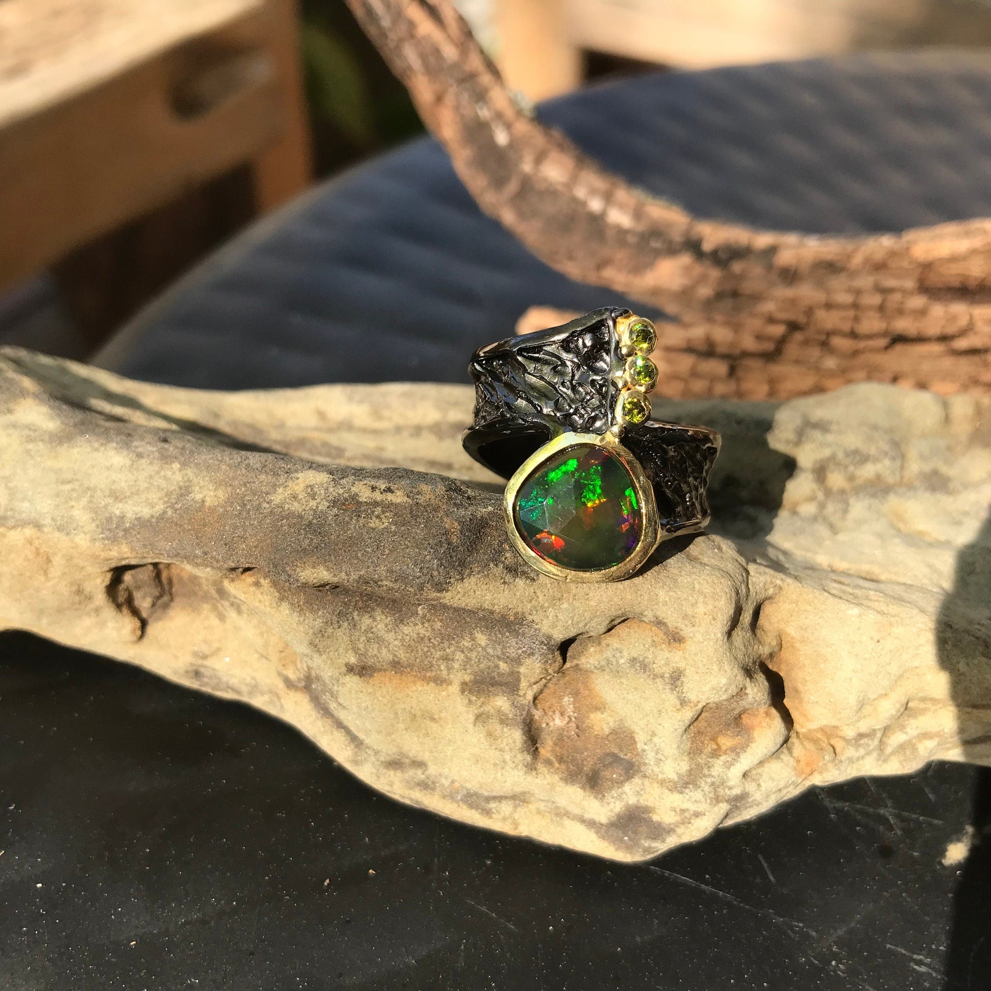 sterling silver natural opal band Peridot Etnika ring 8 Colors Of Etnika