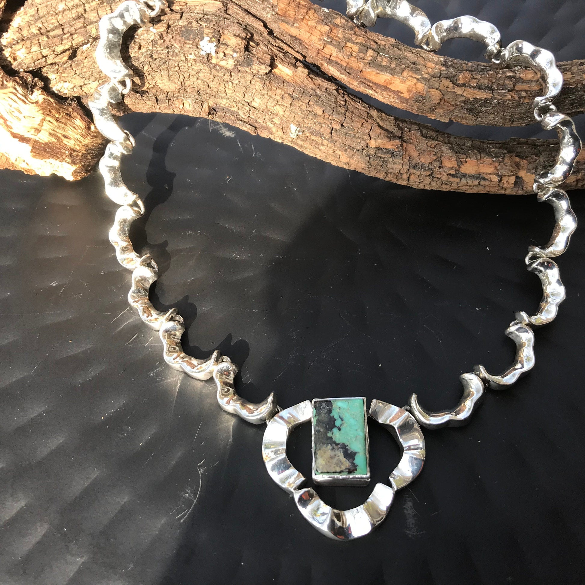 Sterling silver statement modernist vintage Turquoise necklace collar Colors Of Etnika