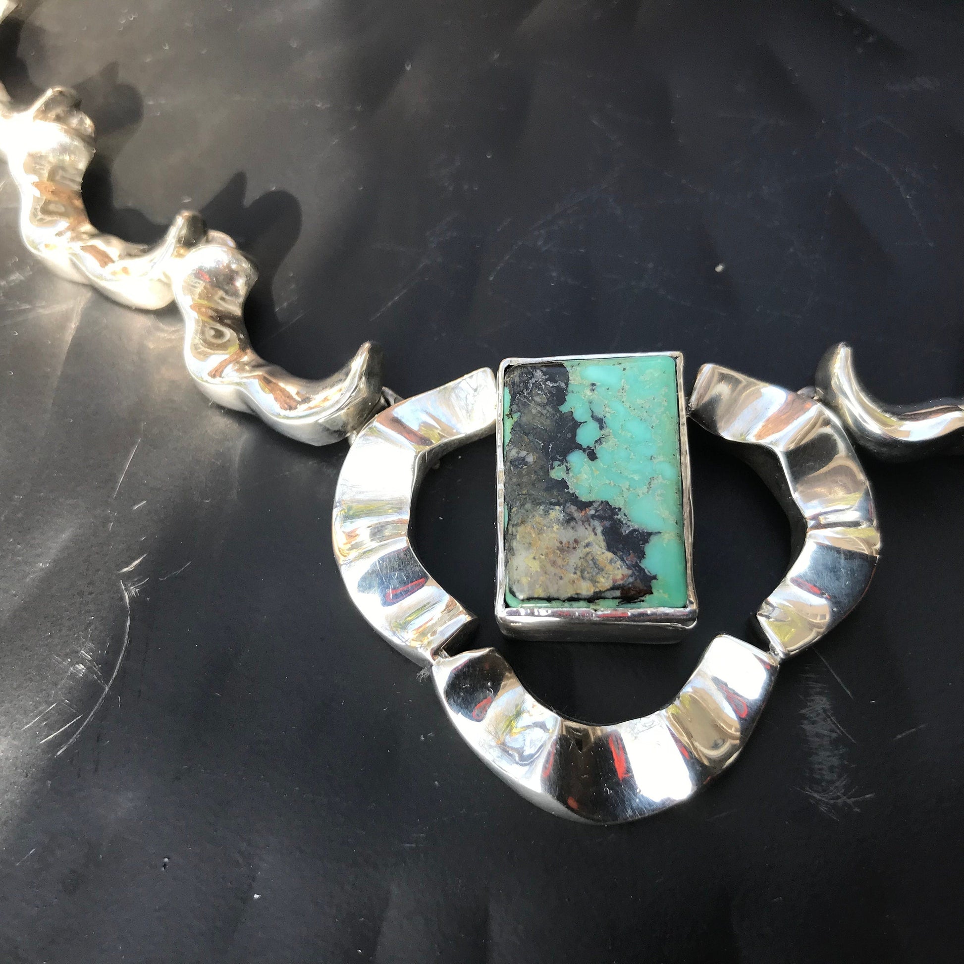 Sterling silver statement modernist vintage Turquoise necklace collar Colors Of Etnika