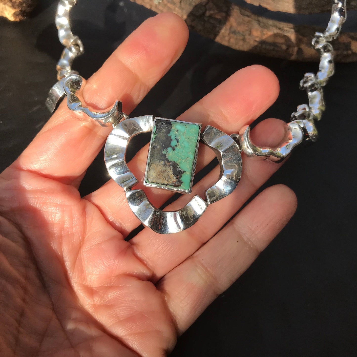 Sterling silver statement modernist vintage Turquoise necklace collar Colors Of Etnika