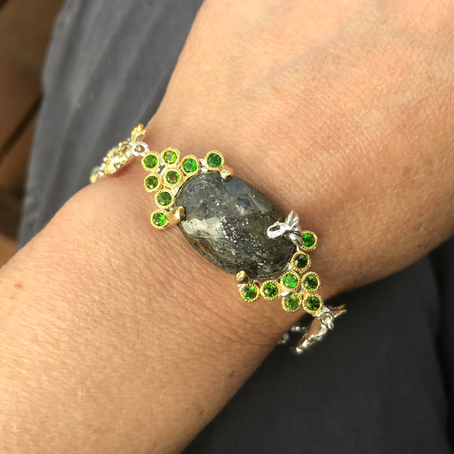 Sterling Silver Peridot rutiled Quartz  bracelet Colors Of Etnika