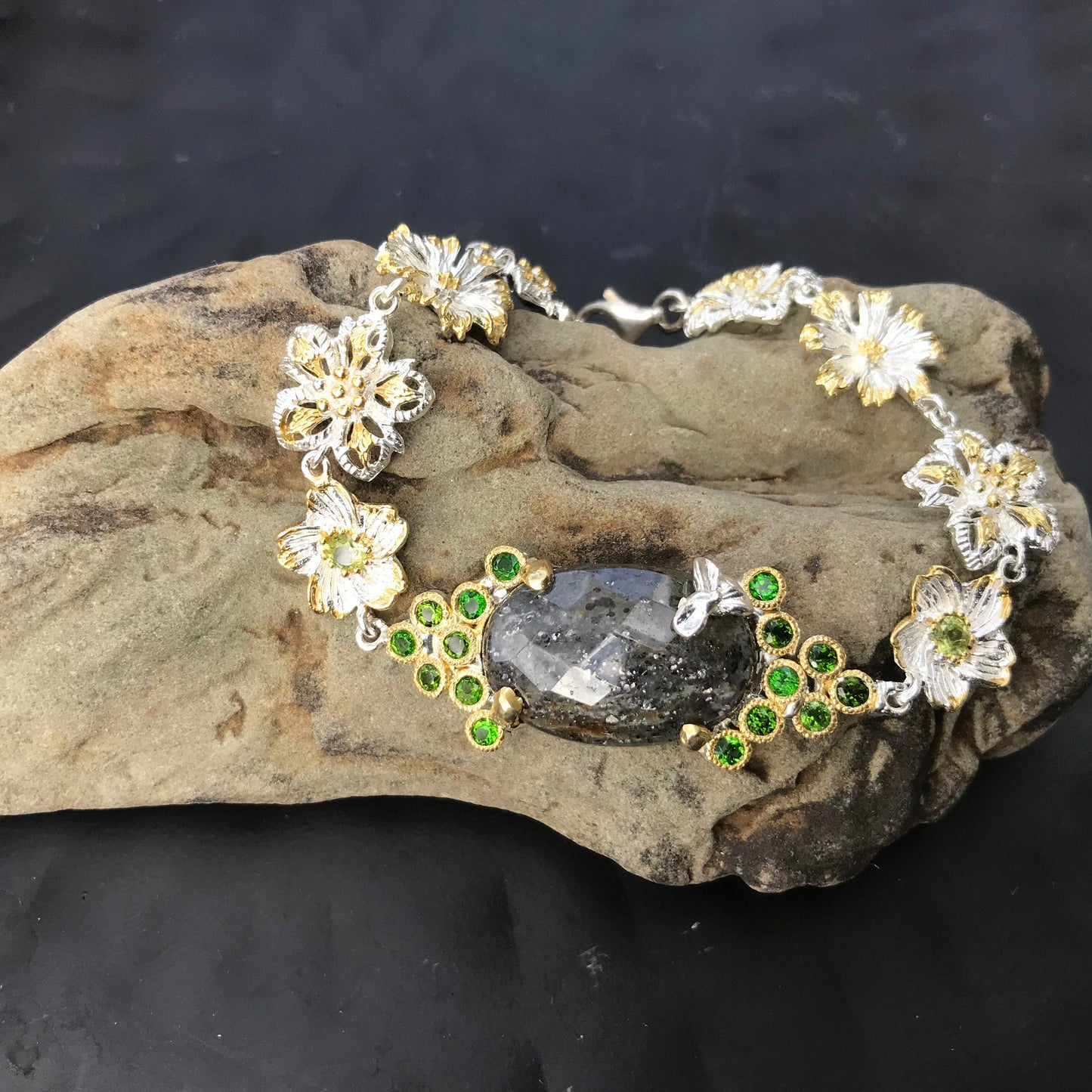 Sterling Silver Peridot rutiled Quartz  bracelet Colors Of Etnika