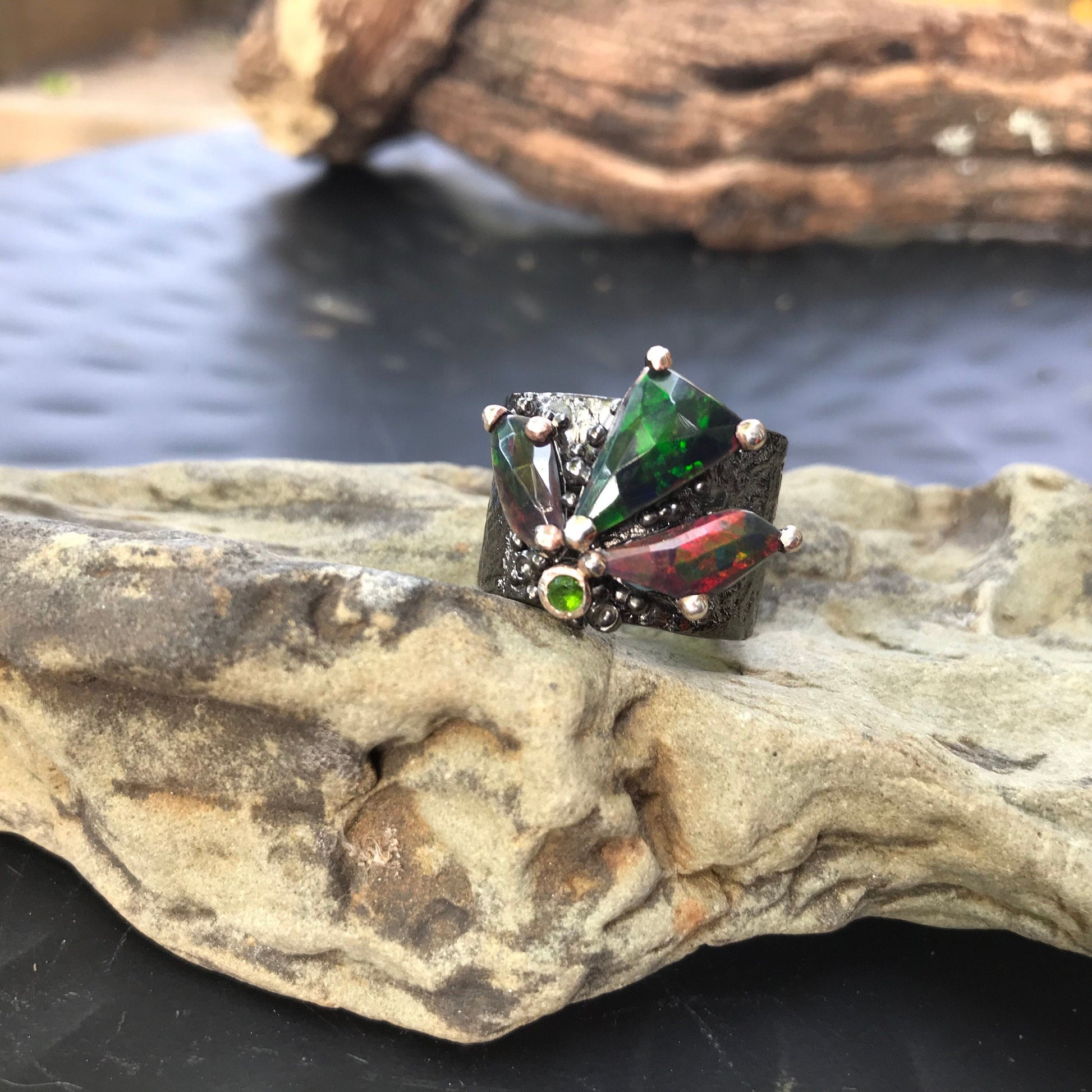 sterling silver natural red fire opal band ring 8 Colors Of Etnika