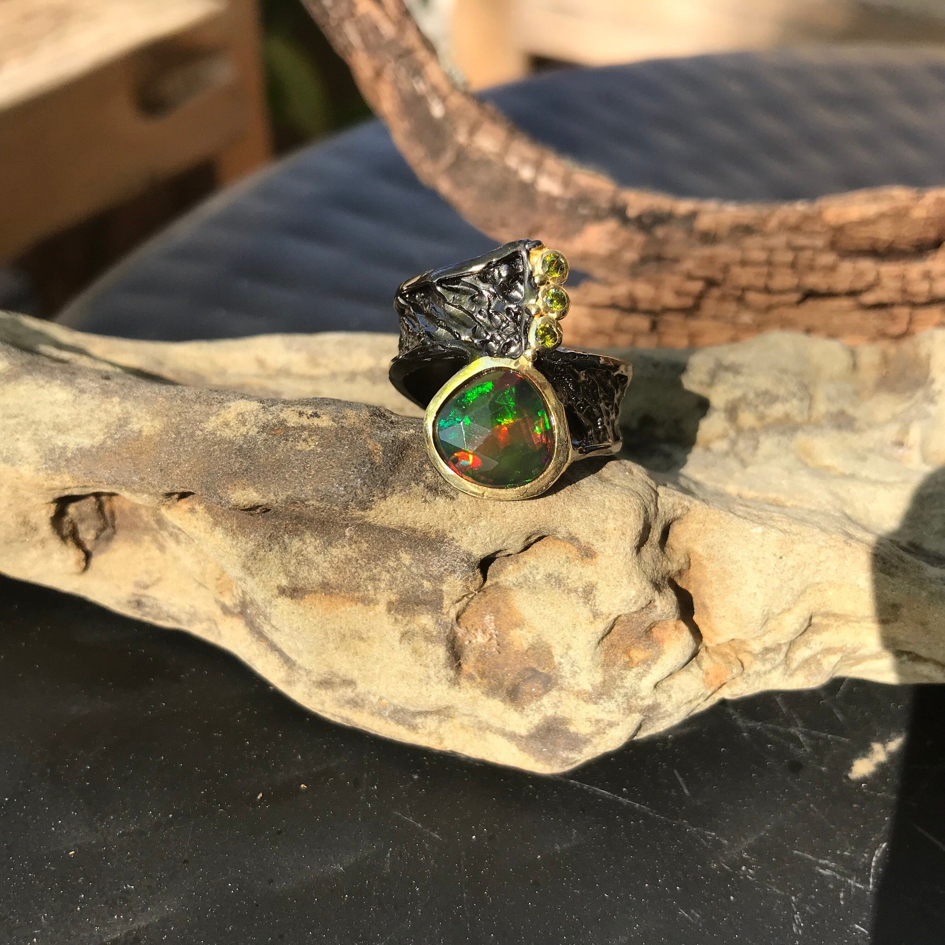 sterling silver natural opal band Peridot Etnika ring 8 Colors Of Etnika