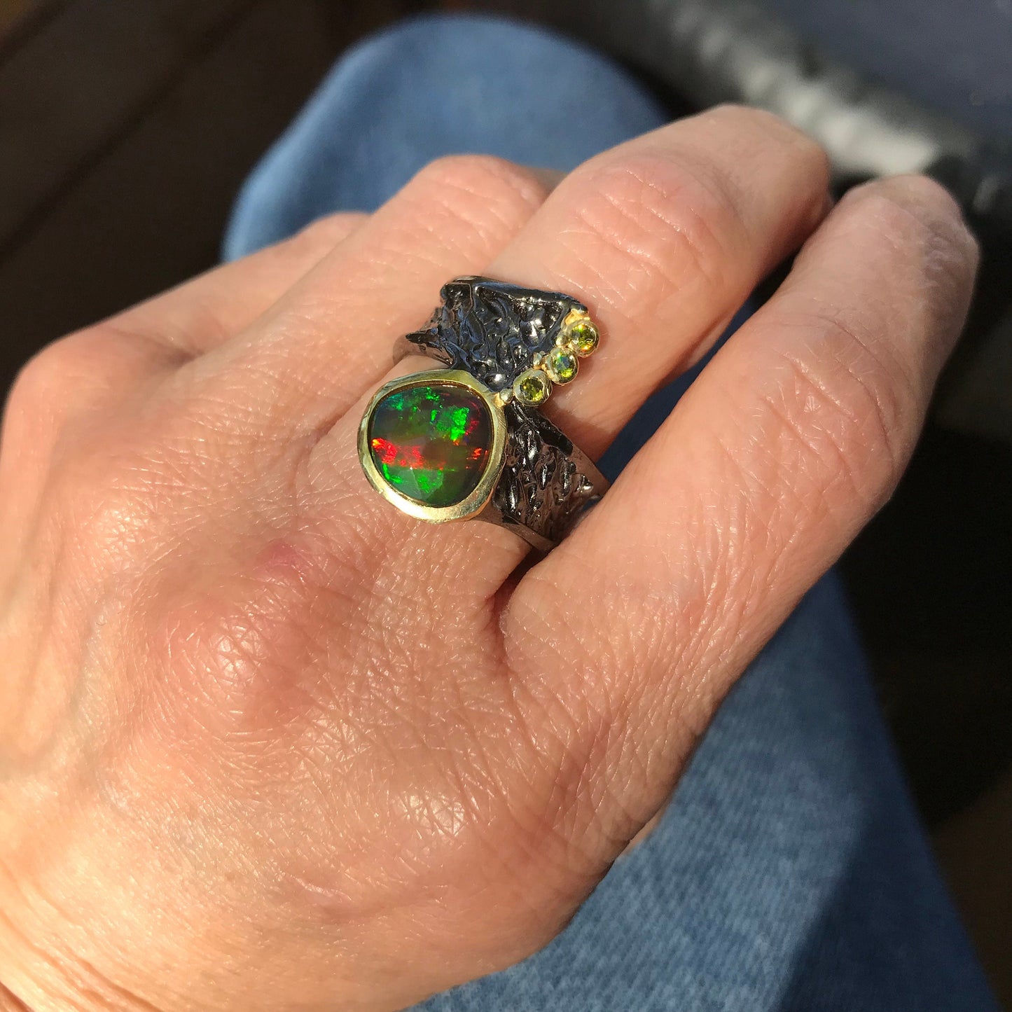 sterling silver natural opal band Peridot Etnika ring 8 Colors Of Etnika