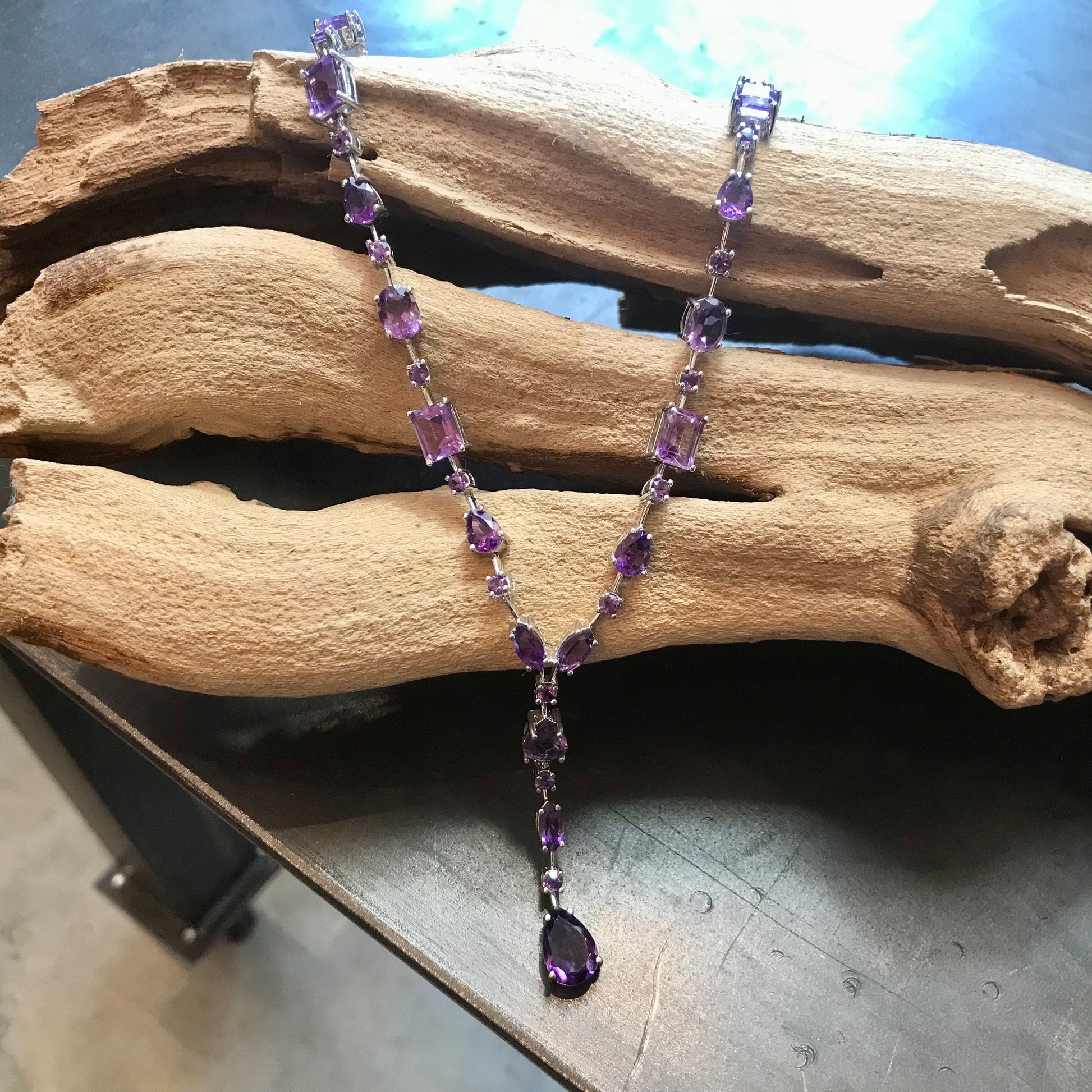 Amethyst  Statement Sterling Silver Necklace collar Colors Of Etnika