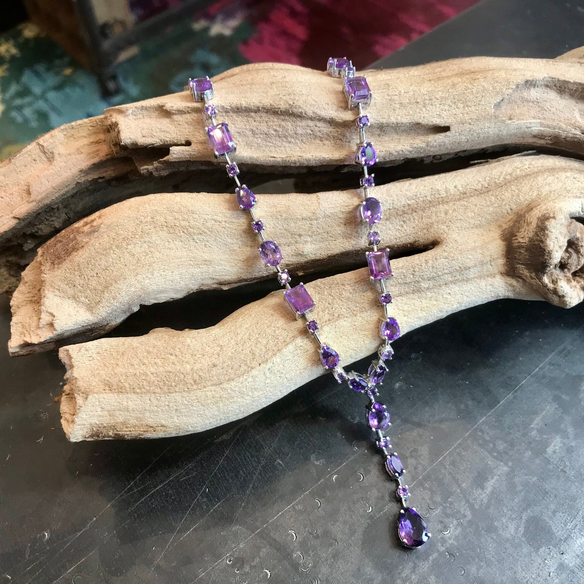 Amethyst  Statement Sterling Silver Necklace collar Colors Of Etnika