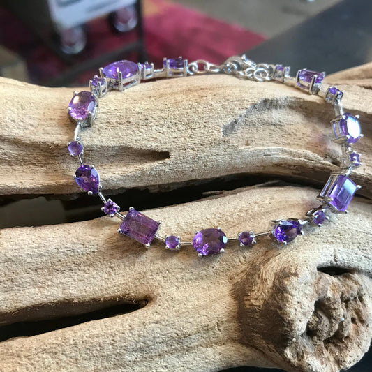 Sterling Silver Amethyst  tennis wide bracelet