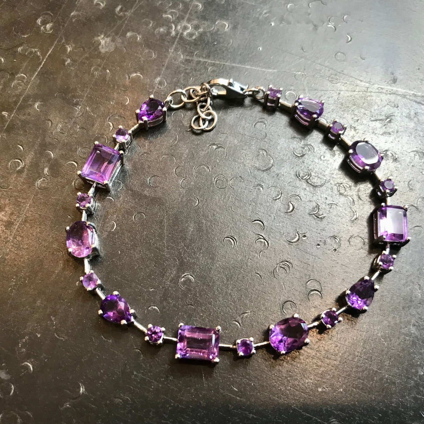 Sterling Silver Amethyst  tennis wide bracelet Colors Of Etnika