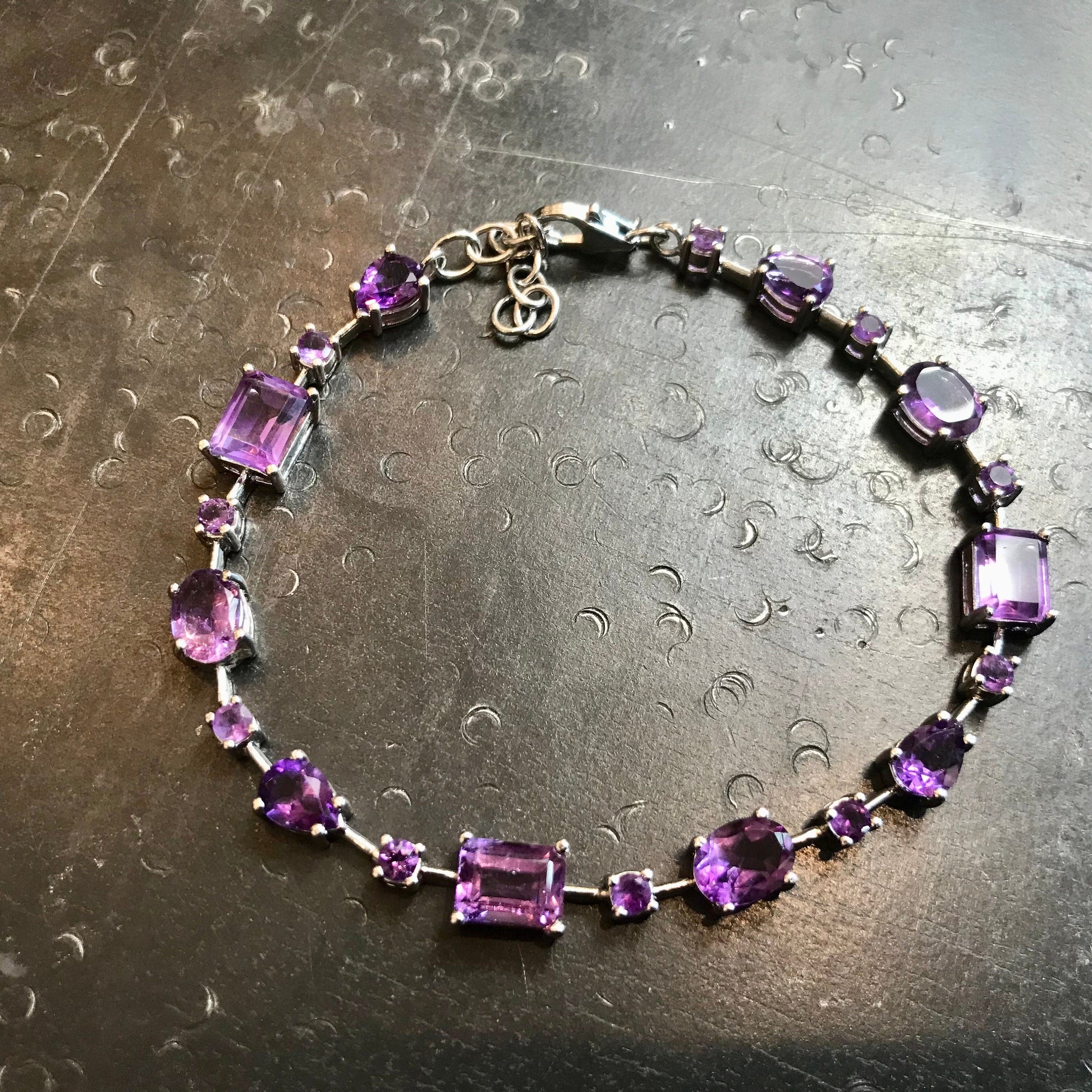 Sterling Silver Amethyst  tennis wide bracelet Colors Of Etnika