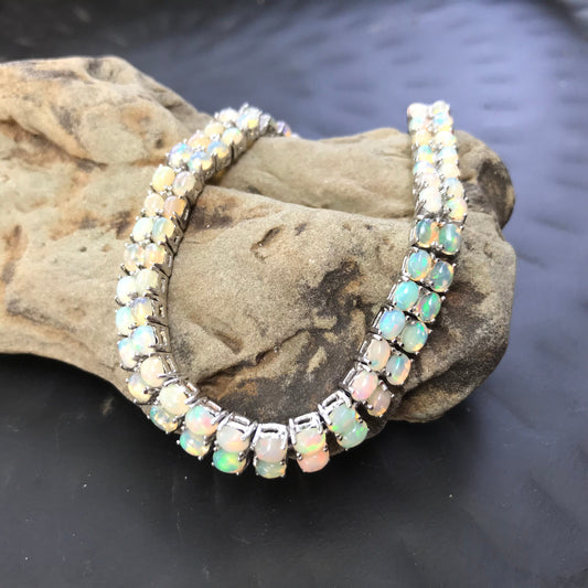 Sterling Silver natural fire opal tennis heirloom Bracelet 8”