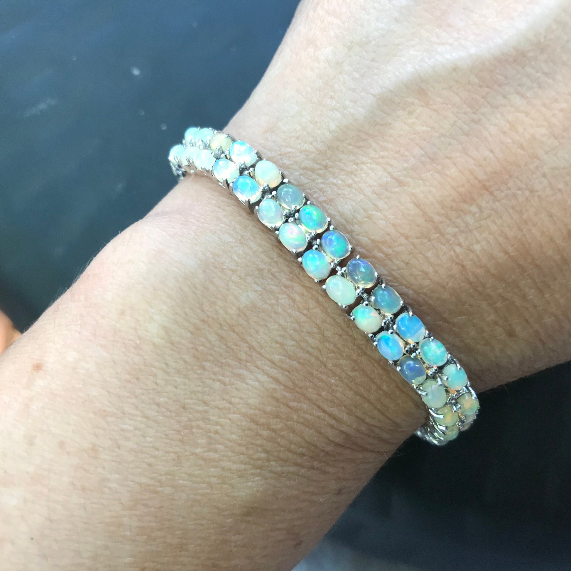Sterling Silver natural fire opal tennis heirloom Bracelet 8” Colors Of Etnika