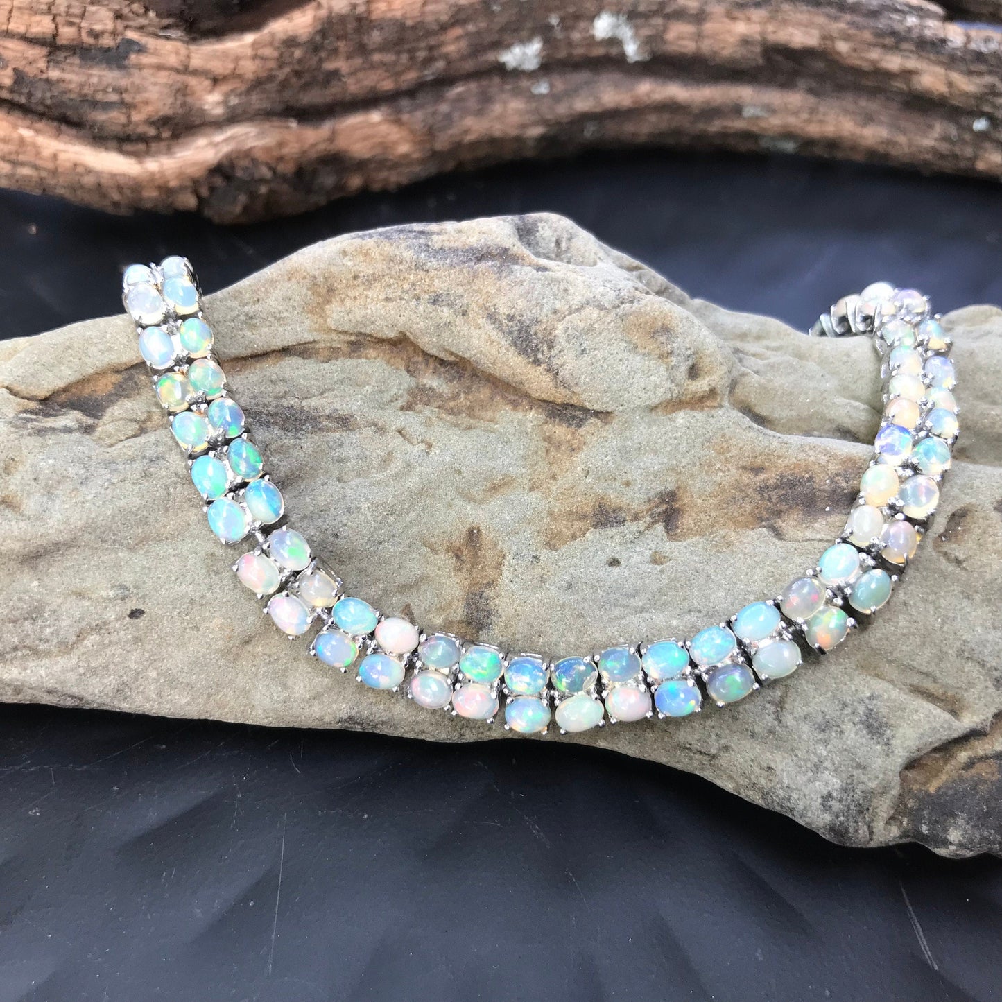 Sterling Silver natural fire opal tennis heirloom Bracelet 8” Colors Of Etnika