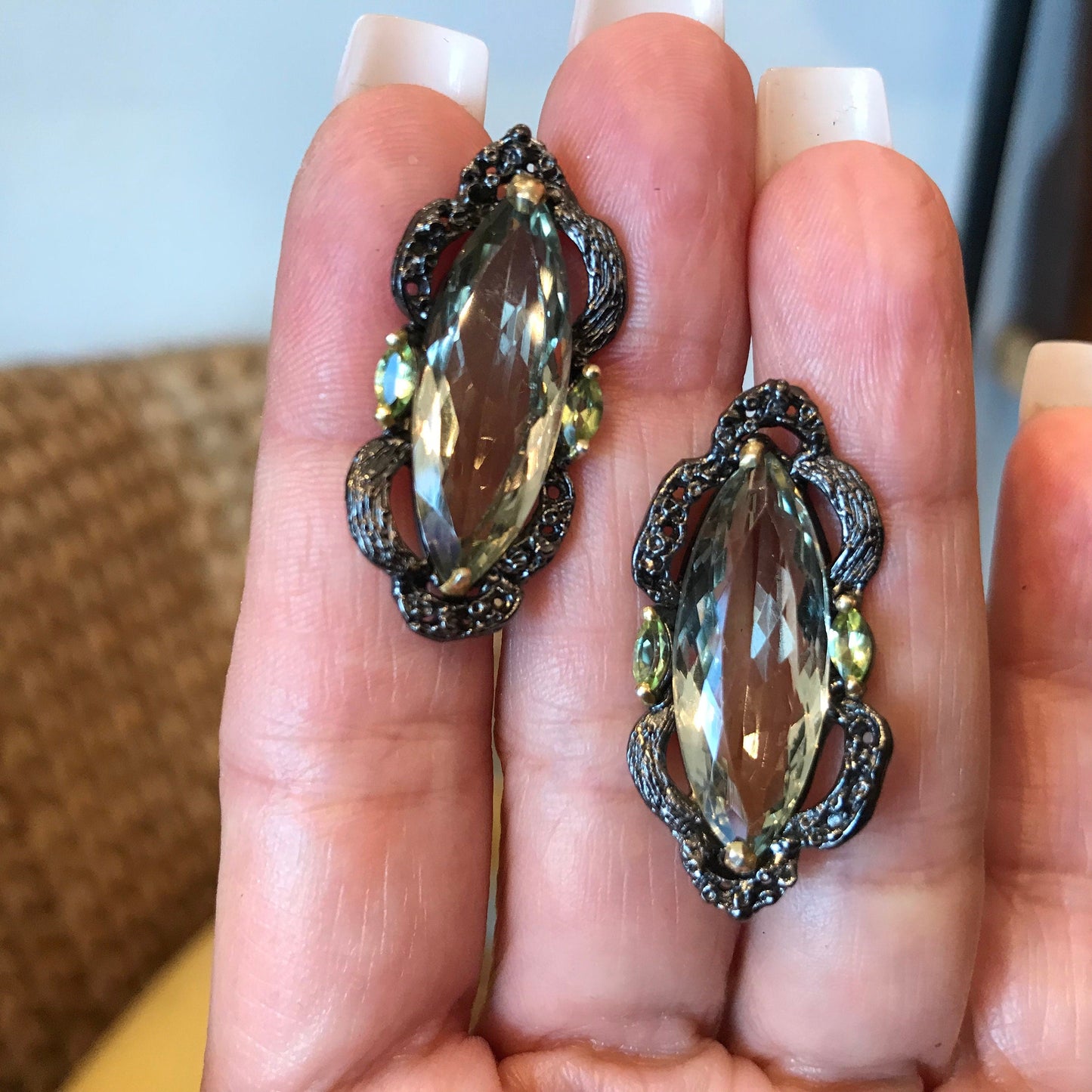 Sterling Silver green amethyst peridot marquis cut stud Earrings Colors Of Etnika
