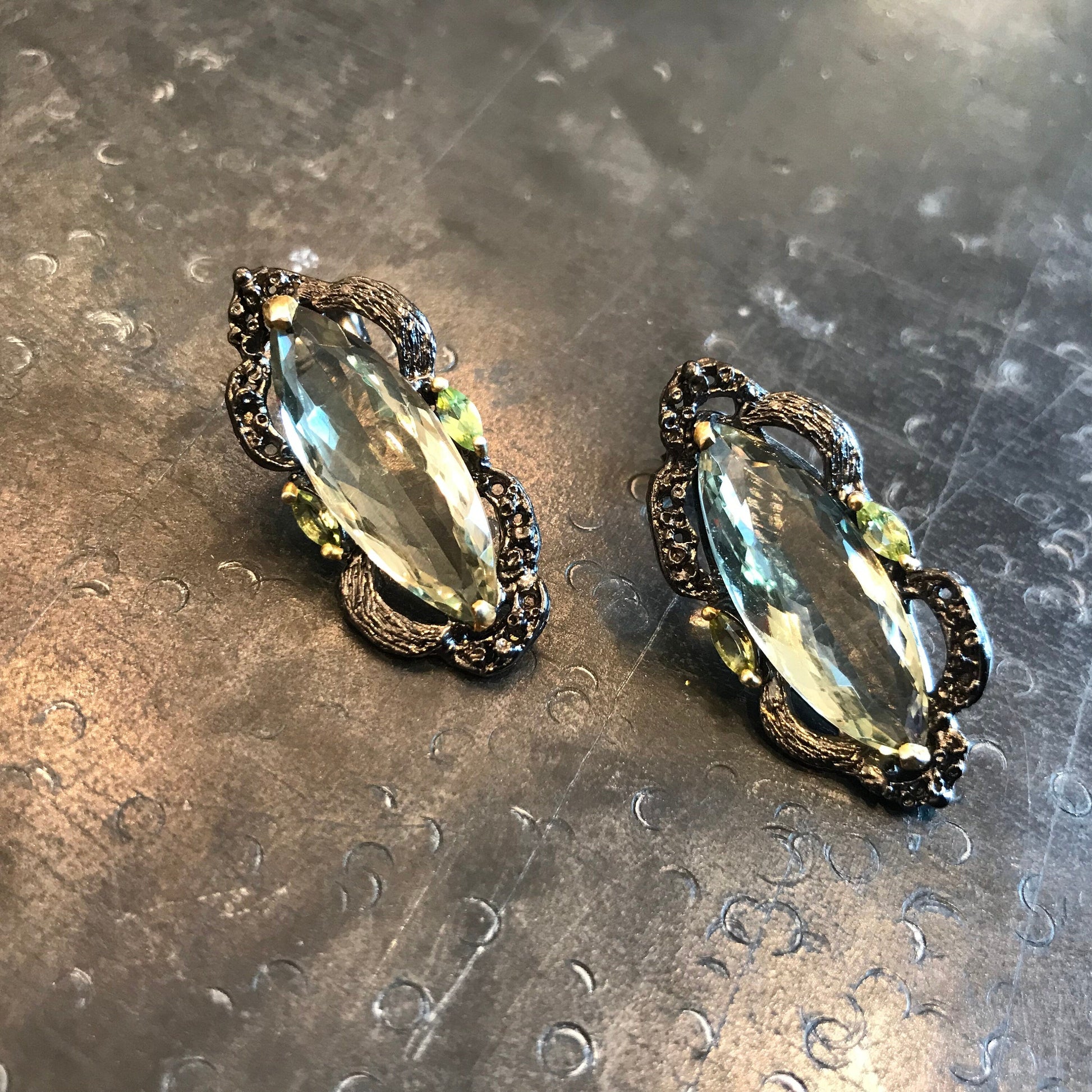 Sterling Silver green amethyst peridot marquis cut stud Earrings Colors Of Etnika