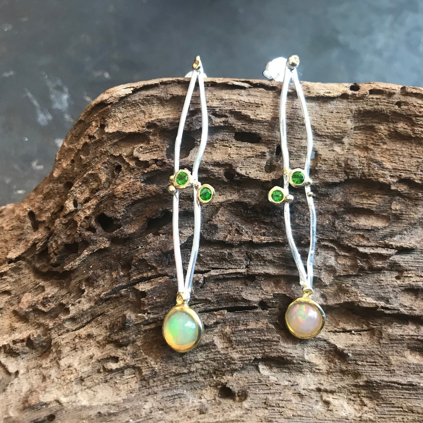 Sterling Silver fire opal stud earring art to wear Colors Of Etnika