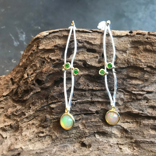 Sterling Silver fire opal stud earring art to wear
