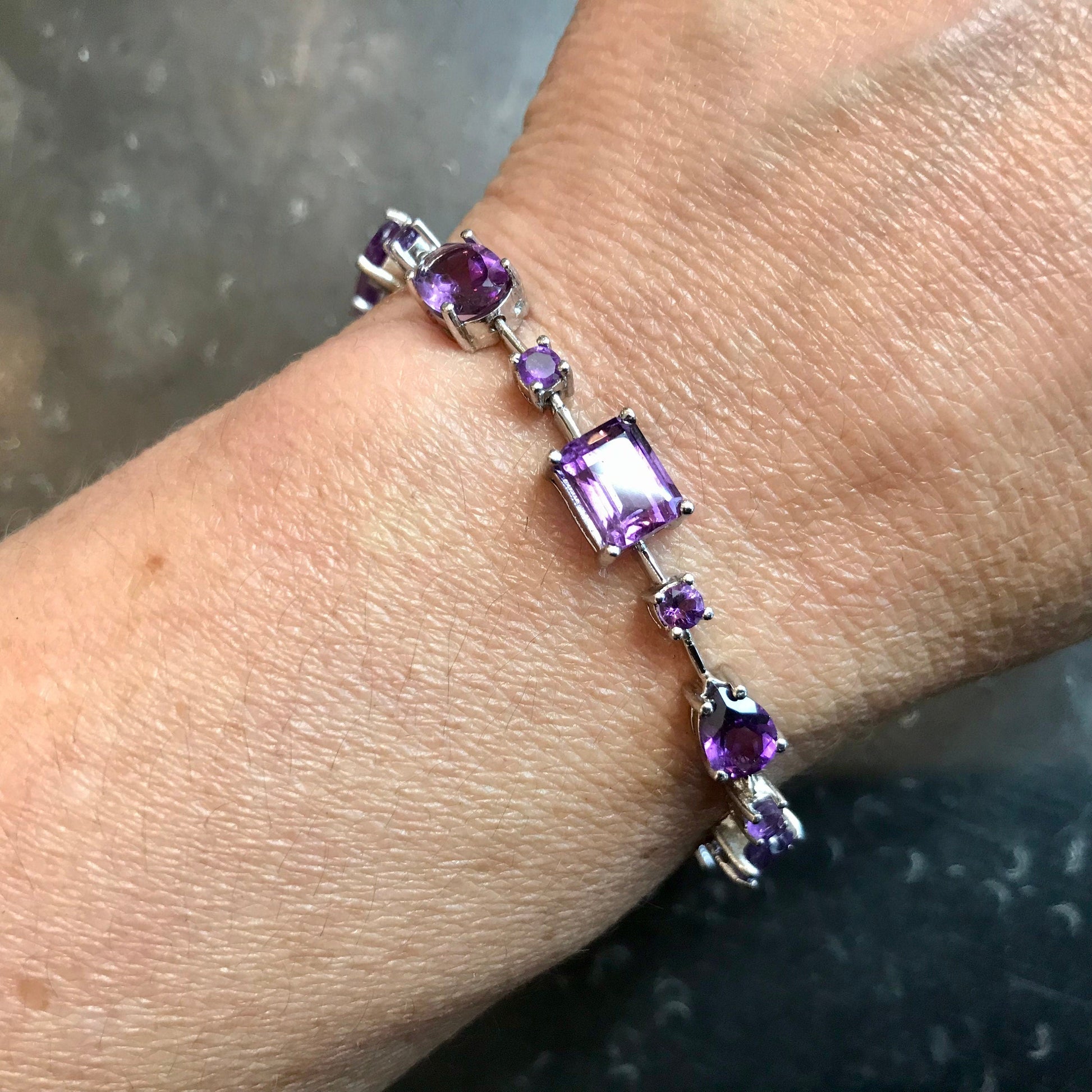 Sterling Silver Amethyst  tennis wide bracelet Colors Of Etnika