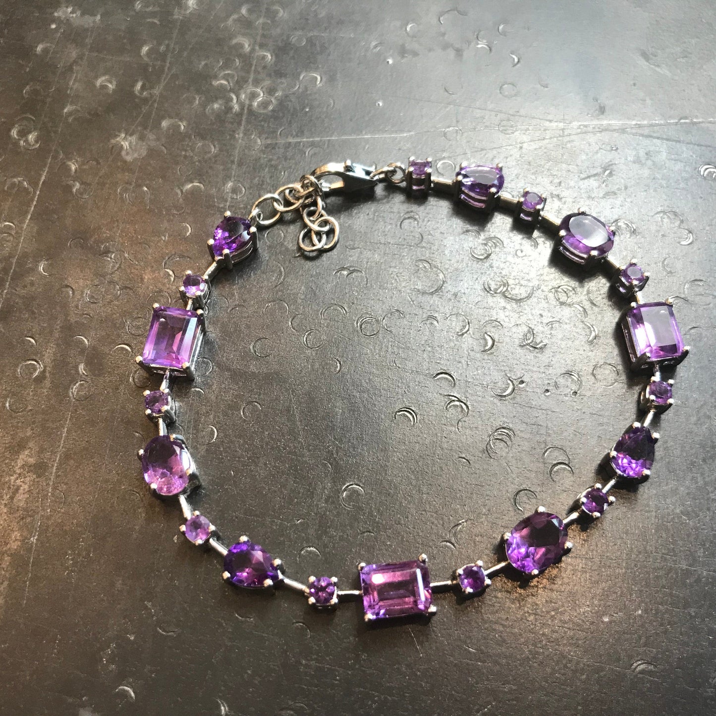 Sterling Silver Amethyst  tennis wide bracelet Colors Of Etnika