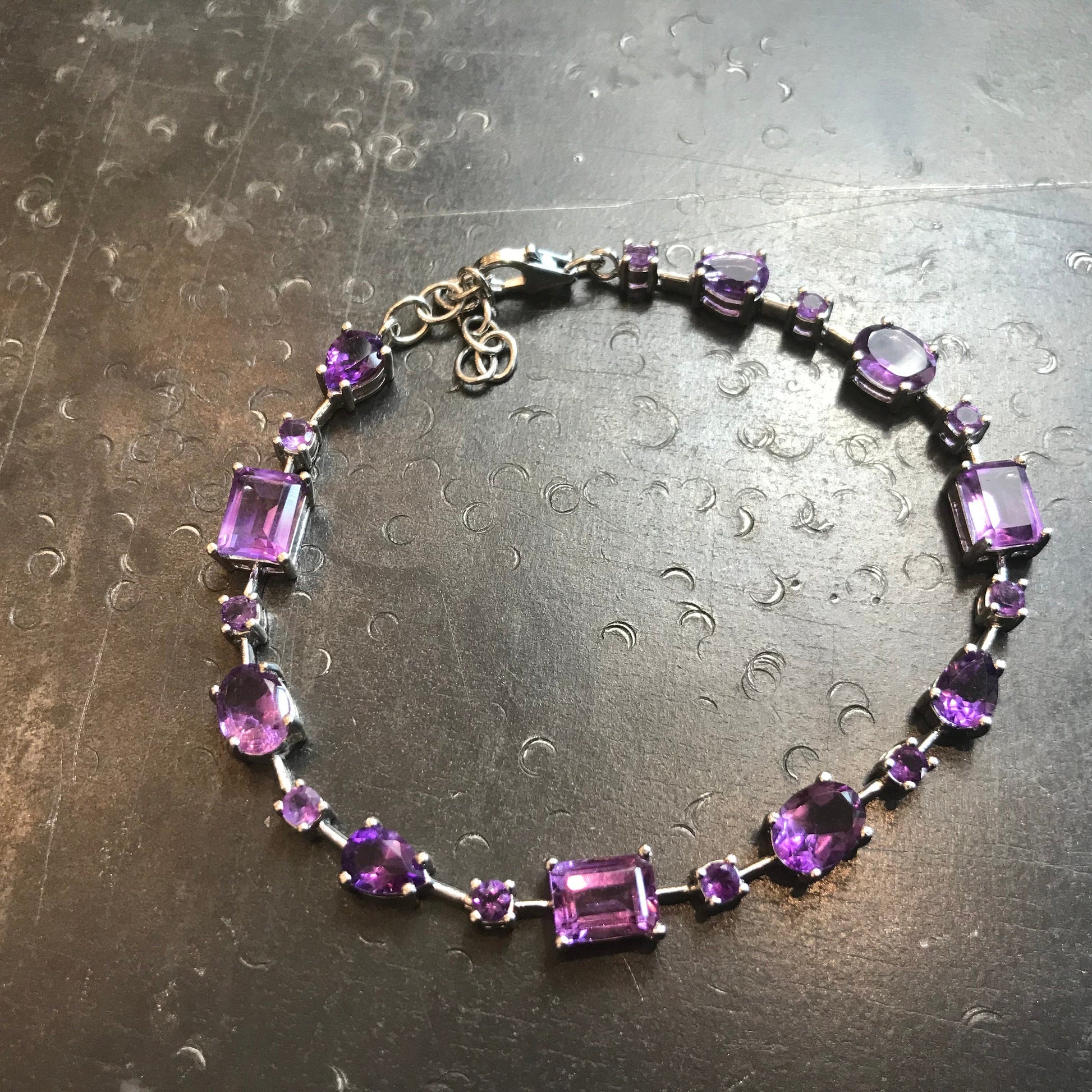 Sterling Silver Amethyst  tennis wide bracelet Colors Of Etnika