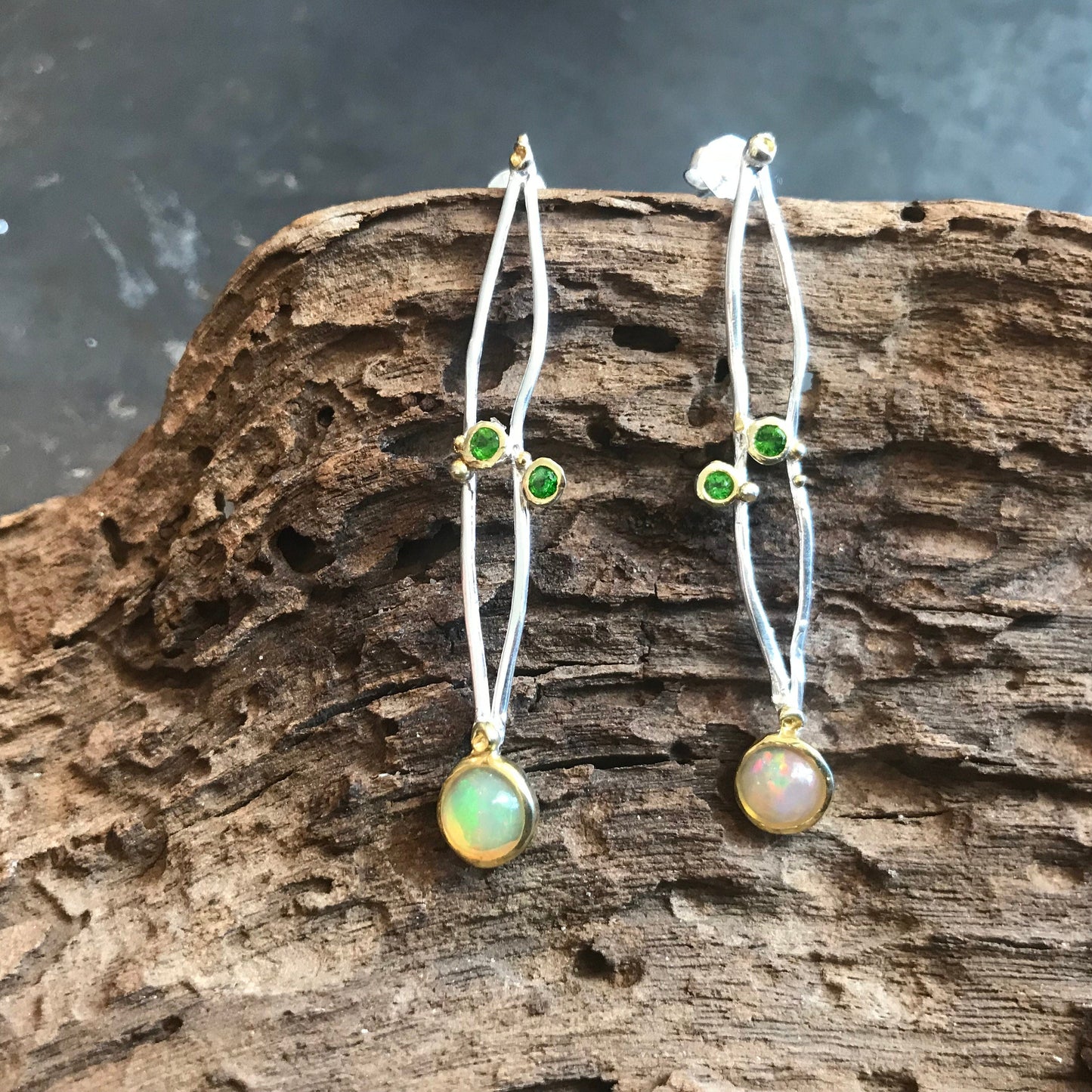 Sterling Silver fire opal stud earring art to wear Colors Of Etnika