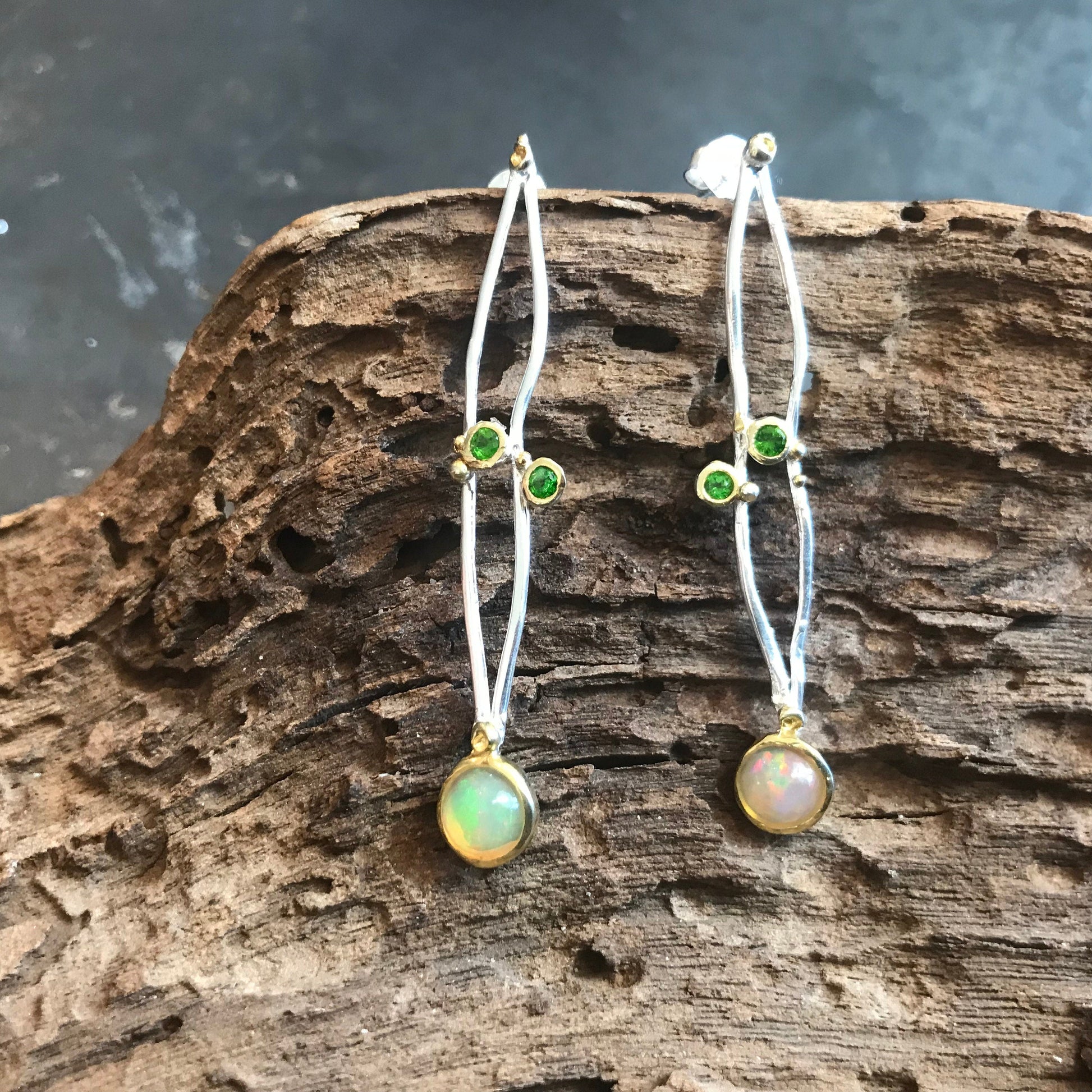 Sterling Silver fire opal stud earring art to wear Colors Of Etnika