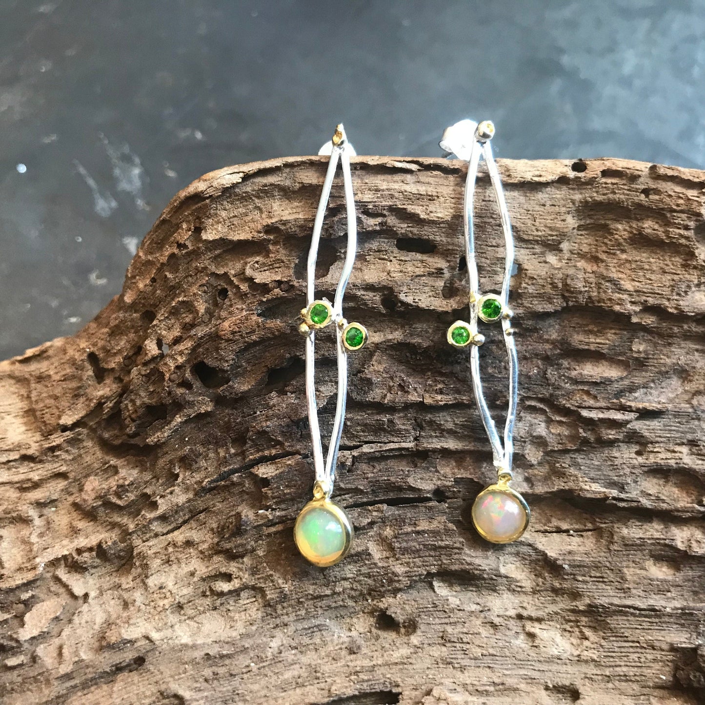 Sterling Silver fire opal stud earring art to wear Colors Of Etnika