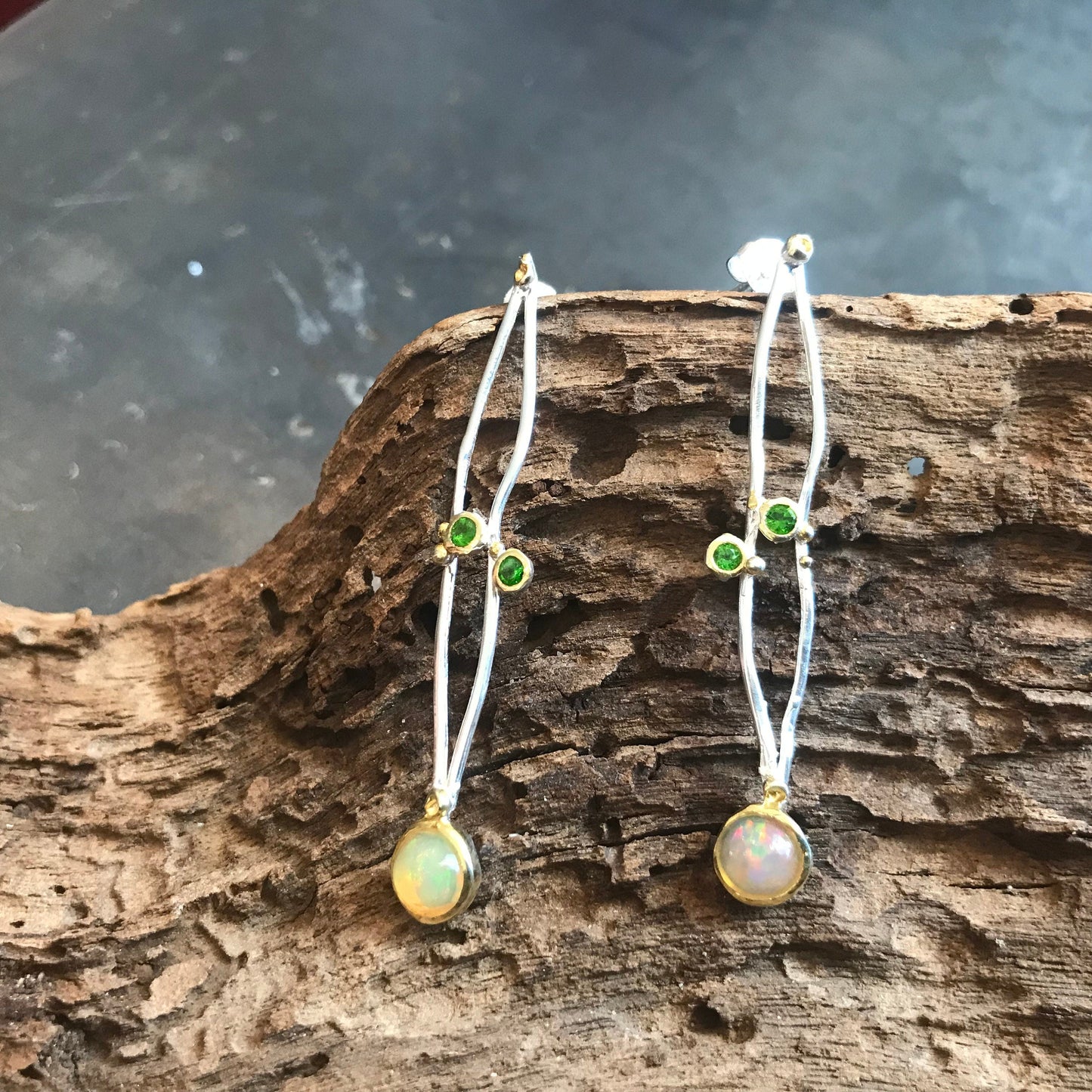Sterling Silver fire opal stud earring art to wear Colors Of Etnika