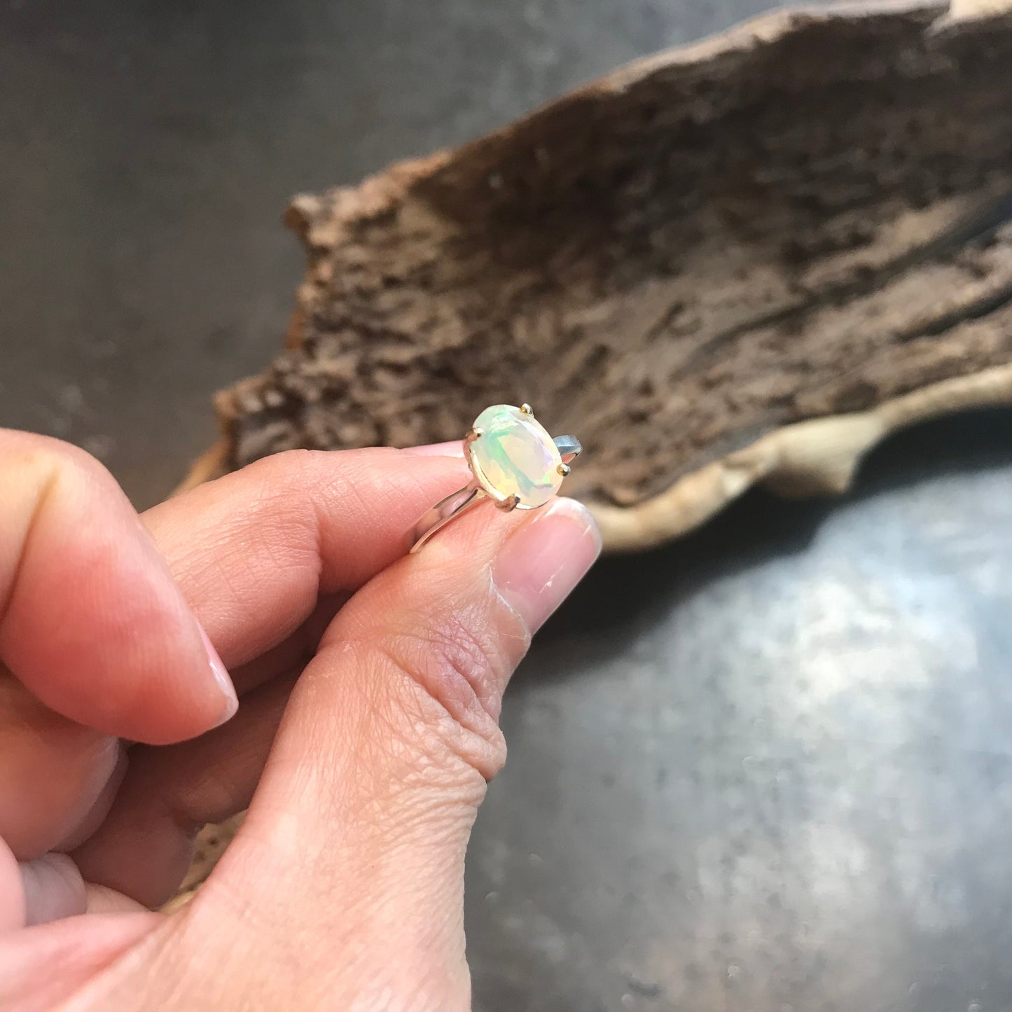 Sterling Silver Fire rainbow opal solitaire promise Ring 8