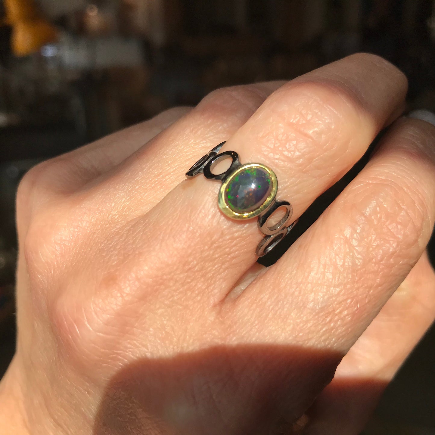 sterling silver natural opal band Etnika ring 6.5