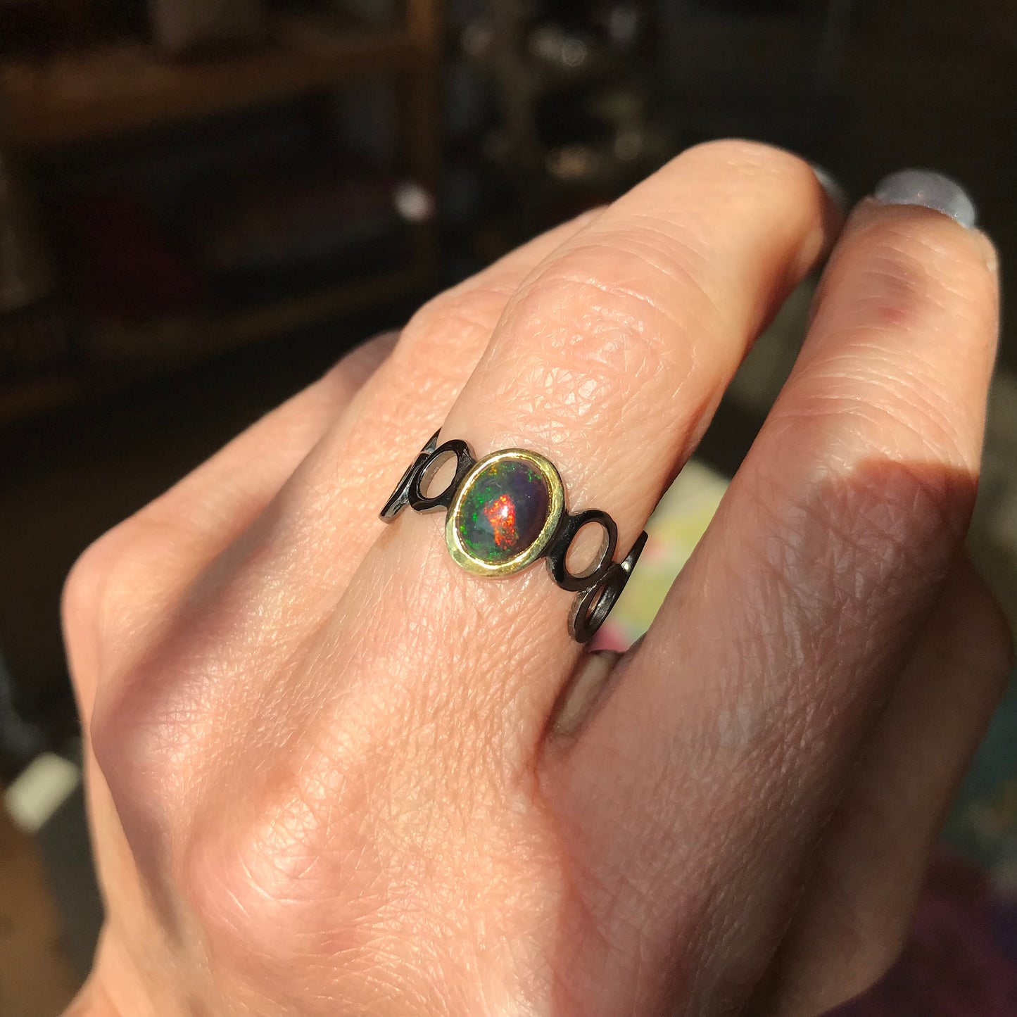 sterling silver natural opal band Etnika ring 6.5