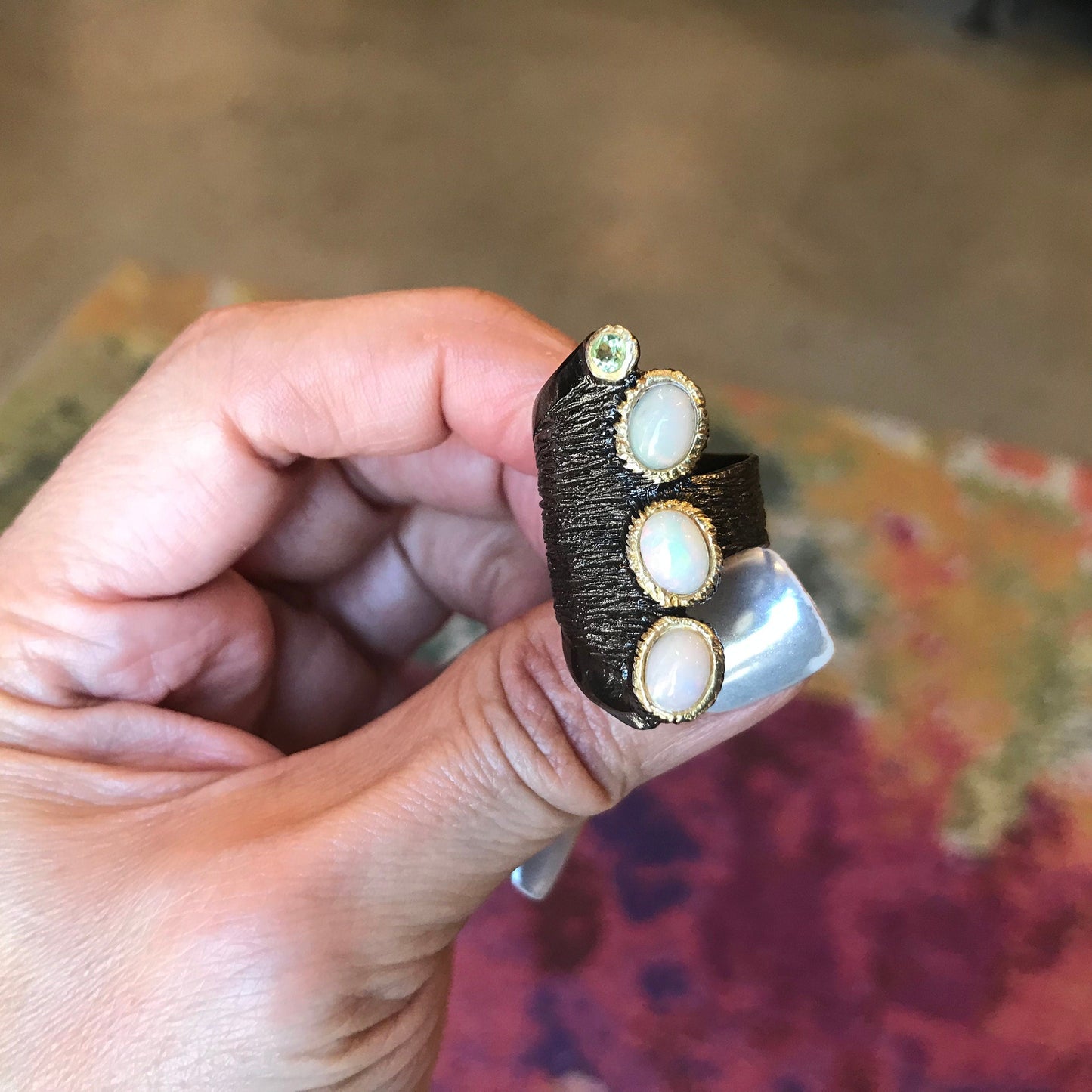 sterling silver natural natural opal band ring 7.5 Colors Of Etnika