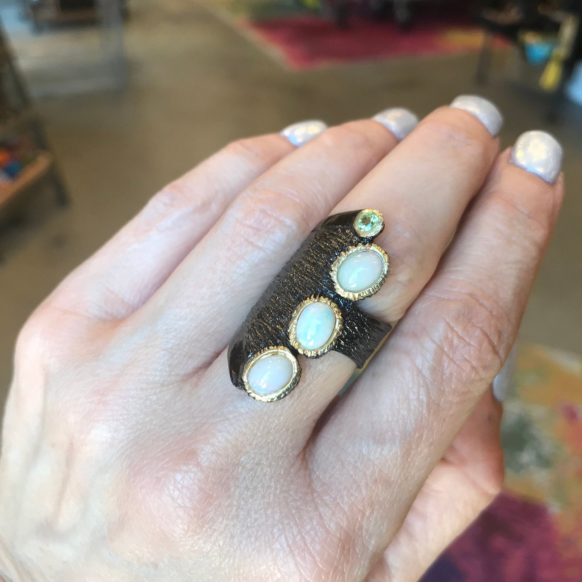 sterling silver natural natural opal band ring 7.5 Colors Of Etnika