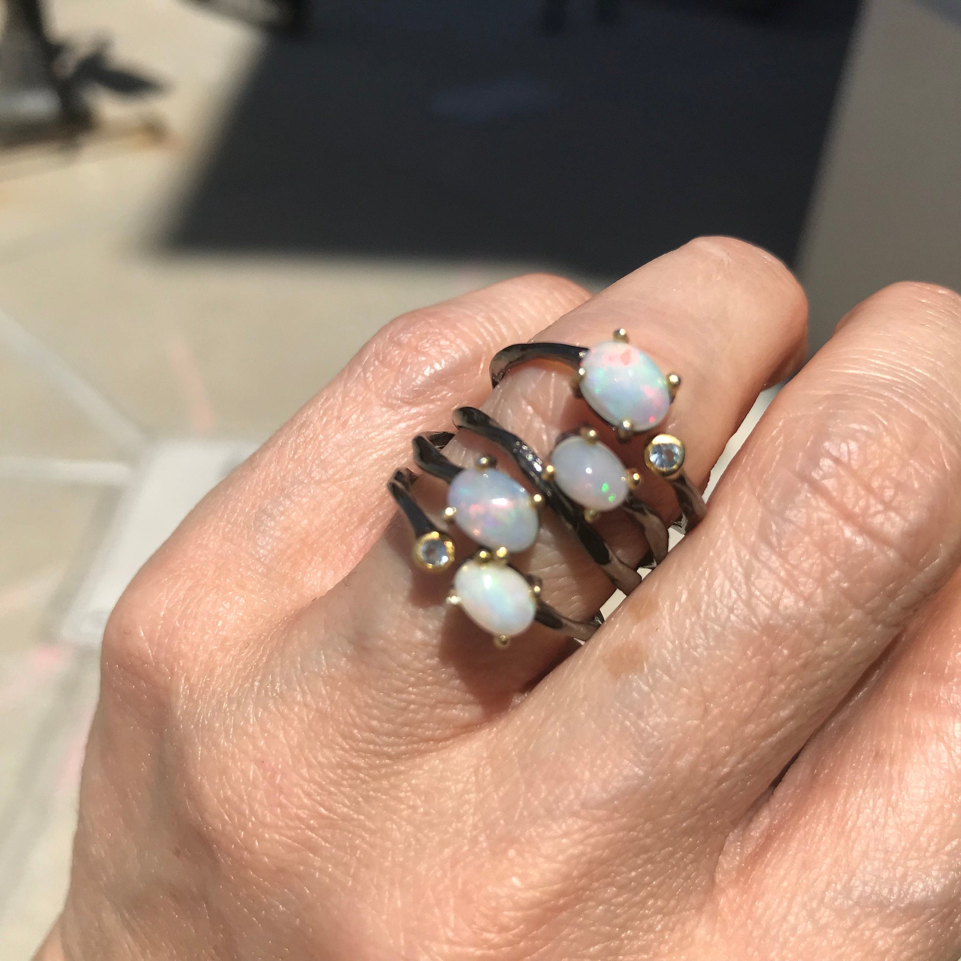 Sterling Silver Fire opal topaz  Ring 6.5 Colors Of Etnika